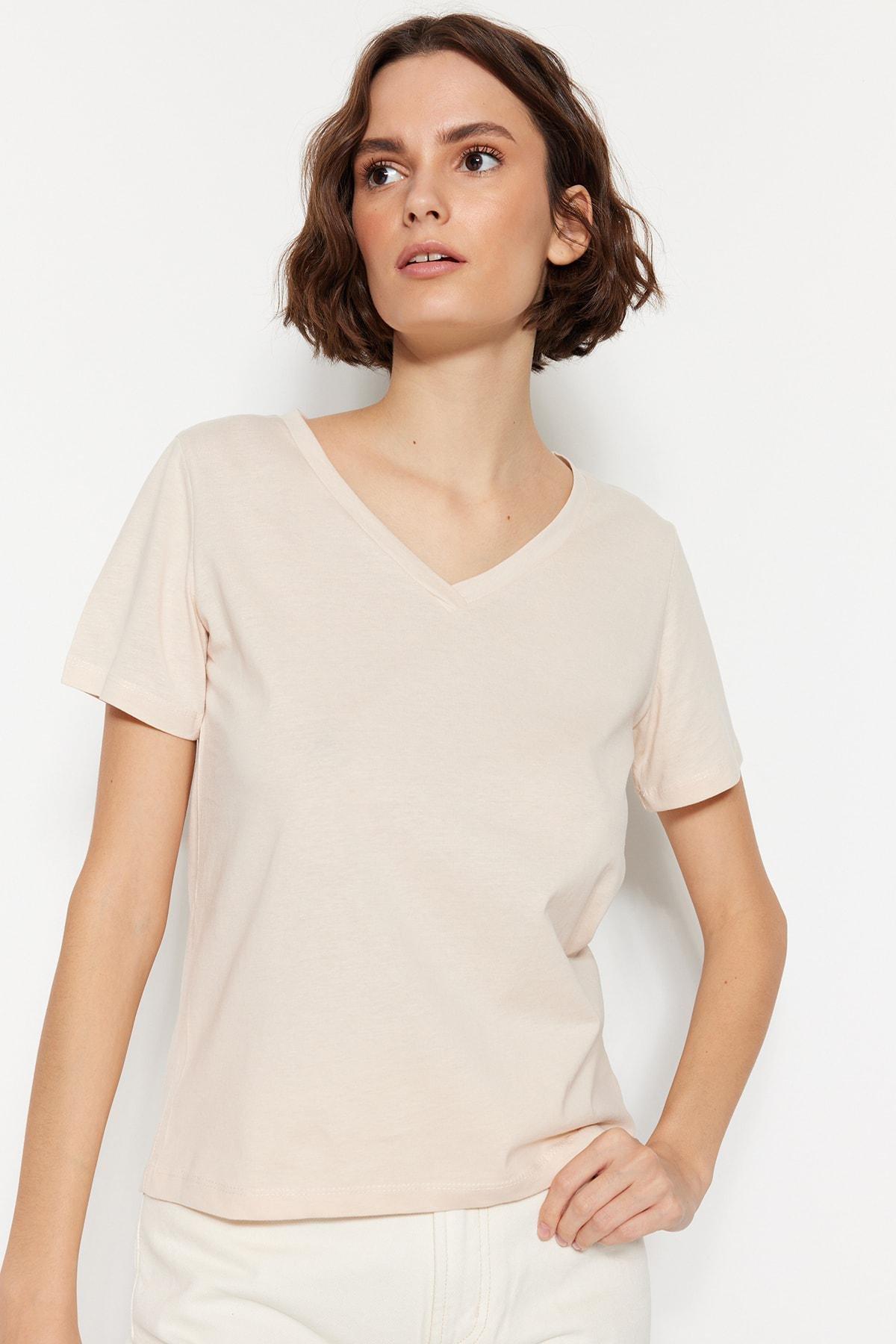 Khaki V-Neck T-Shirt, Set Of 2, , large image number 3