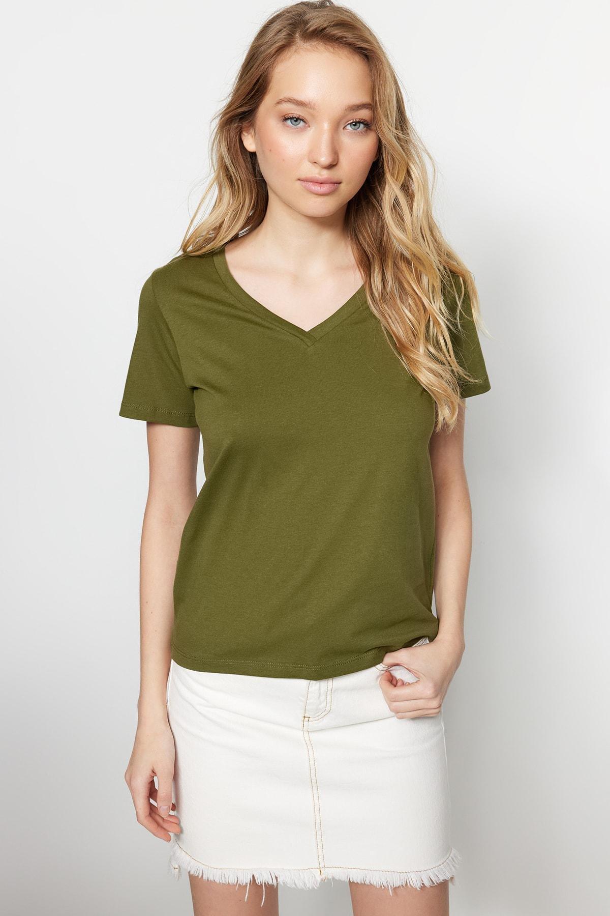 Khaki V-Neck T-Shirt, Set Of 2, , large image number 4