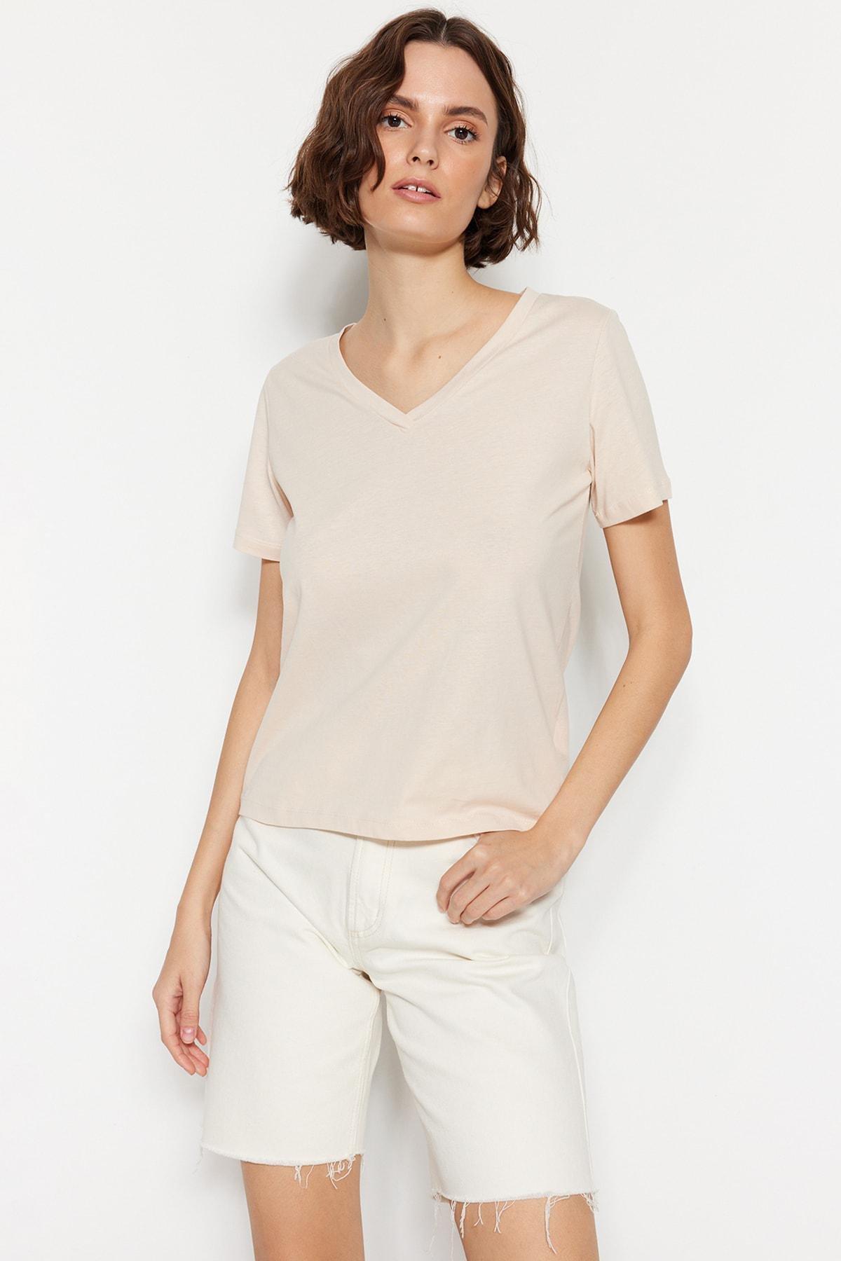Khaki V-Neck T-Shirt, Set Of 2, , large image number 5