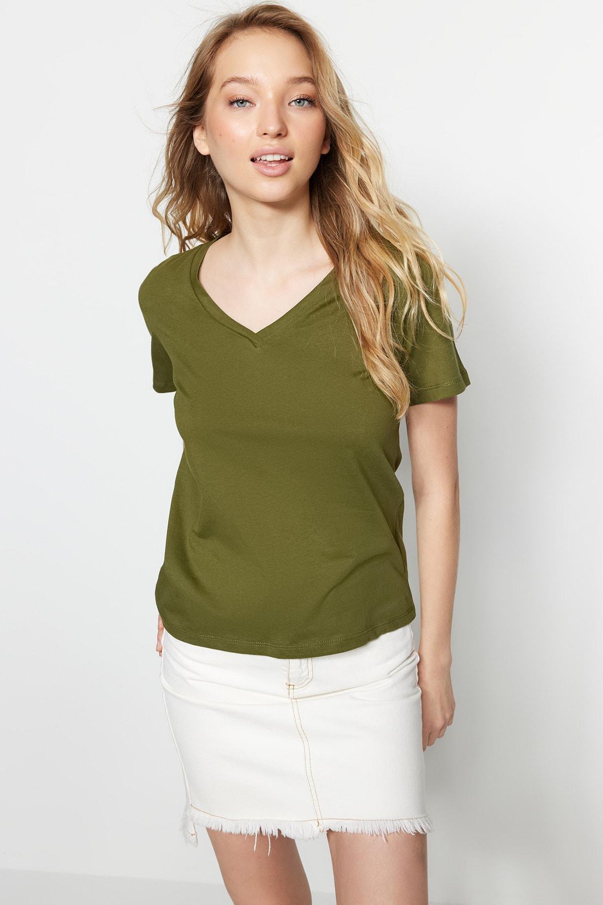 Khaki V-Neck T-Shirt, Set Of 2, , large image number 6