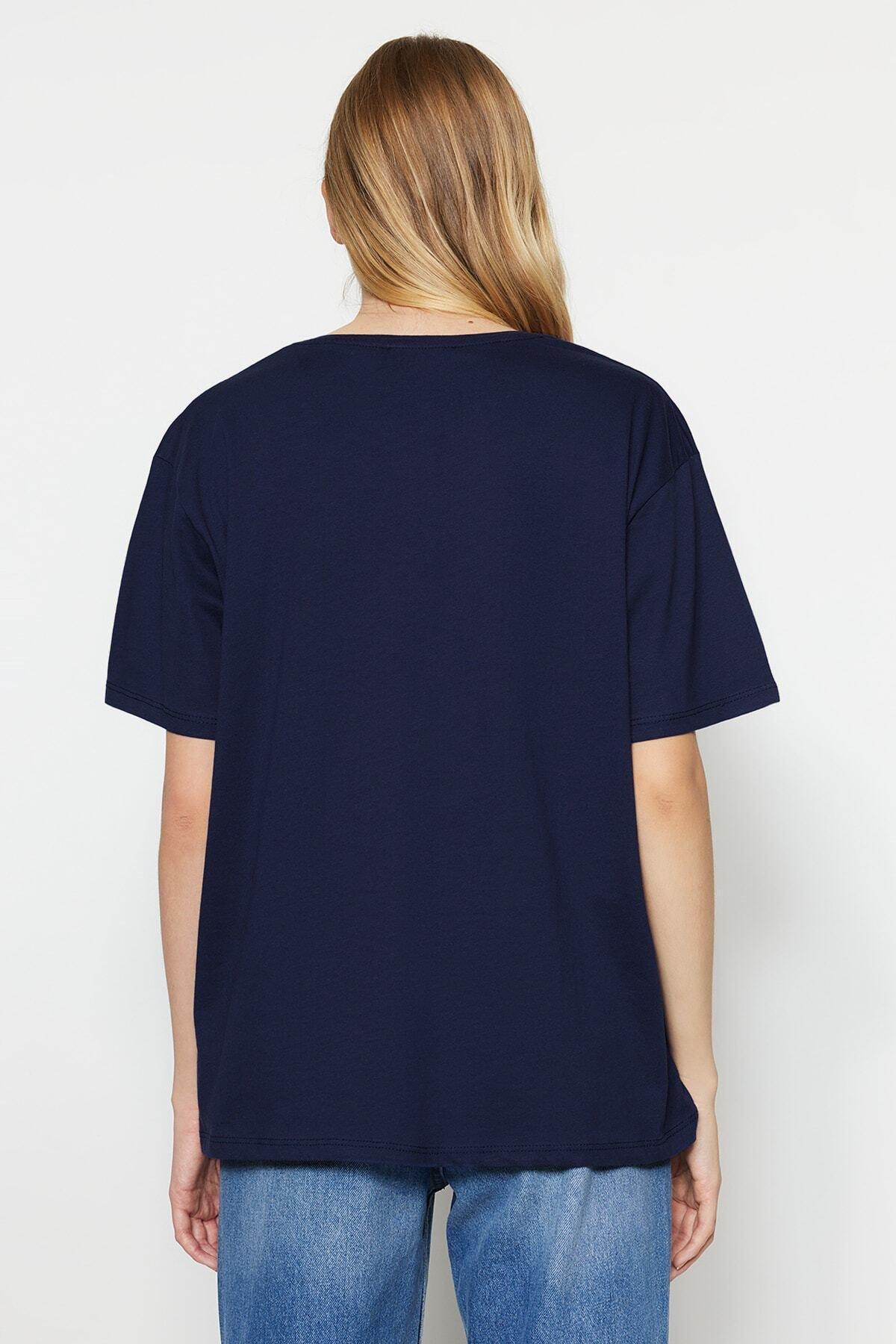 Navy V-Neck Boyfriend T-Shirt, , large image number 8