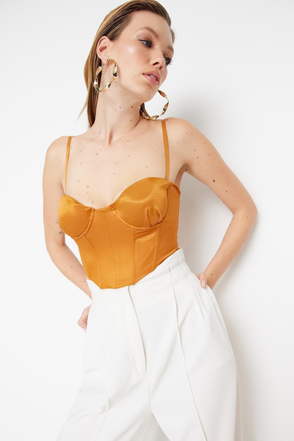 Brown Plain Crop Top, , large image number 1