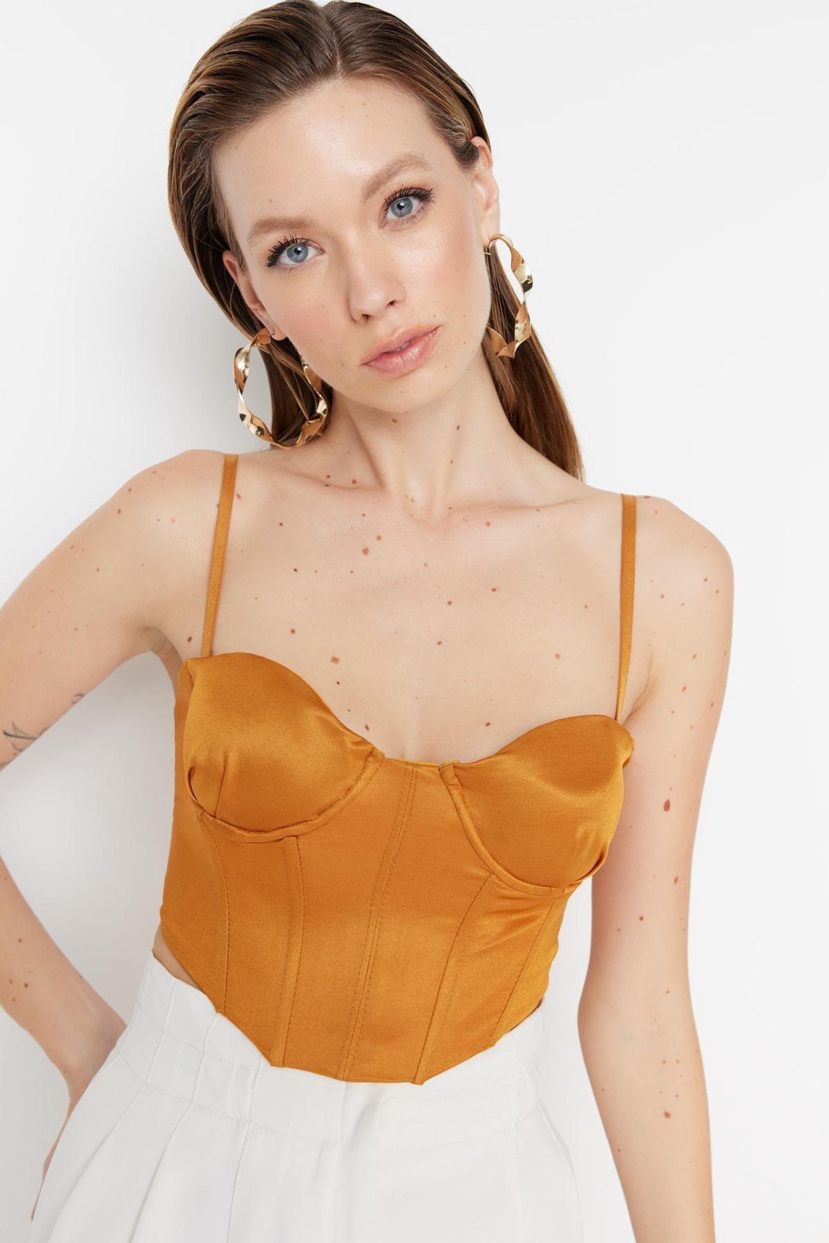 Brown Plain Crop Top, , large image number 2