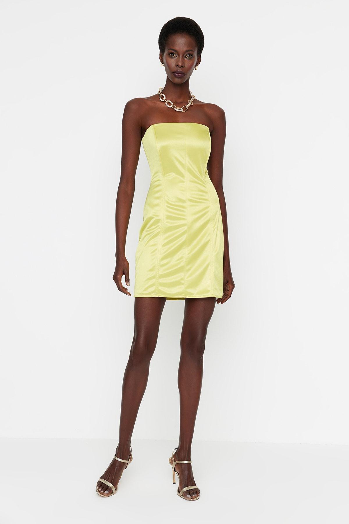 Green Satin Look Dress, , large image number 0