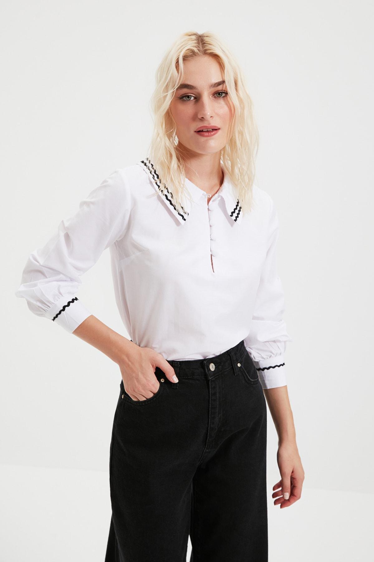 White Peter Pan Collar Blouse, , large image number 0