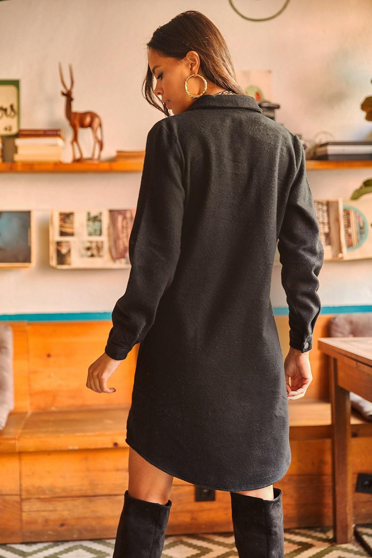 فستان بتصميم قميص مزين بطبعة، أسود, BLACK, large image number 3