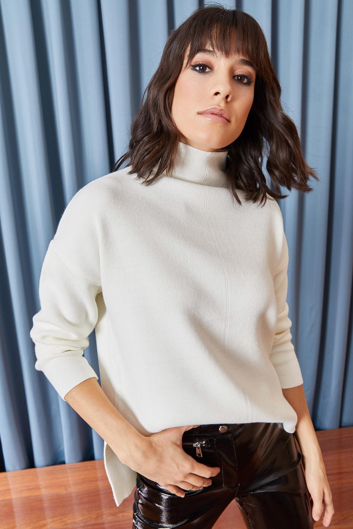 White High Neck Thick Knitwear Sweater, White, large image number 0
