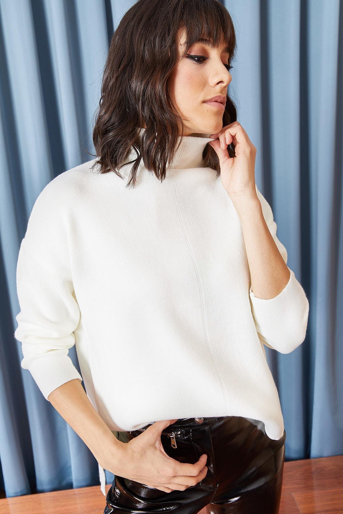 White High Neck Thick Knitwear Sweater, White, large image number 2
