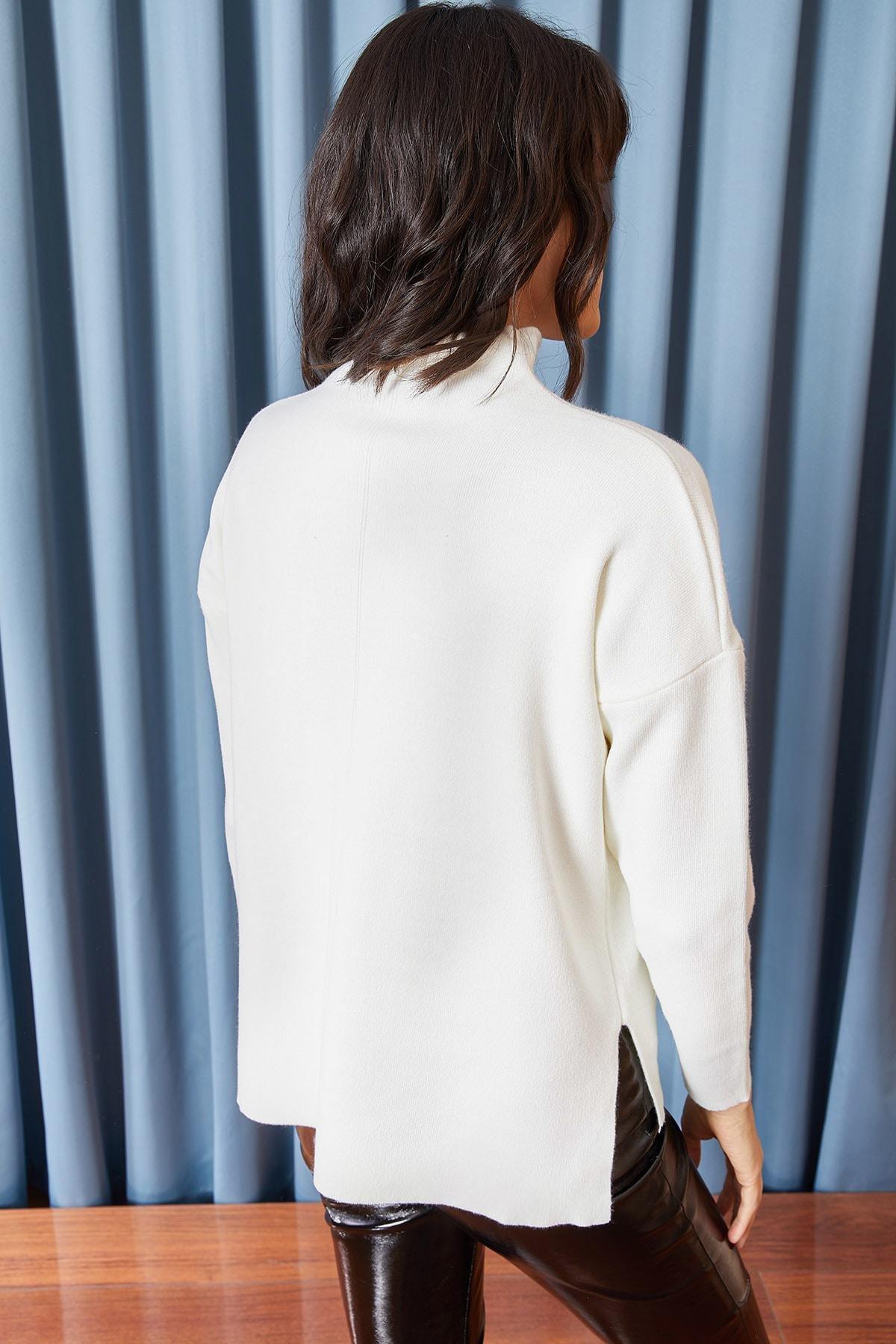 White High Neck Thick Knitwear Sweater, White, large image number 3