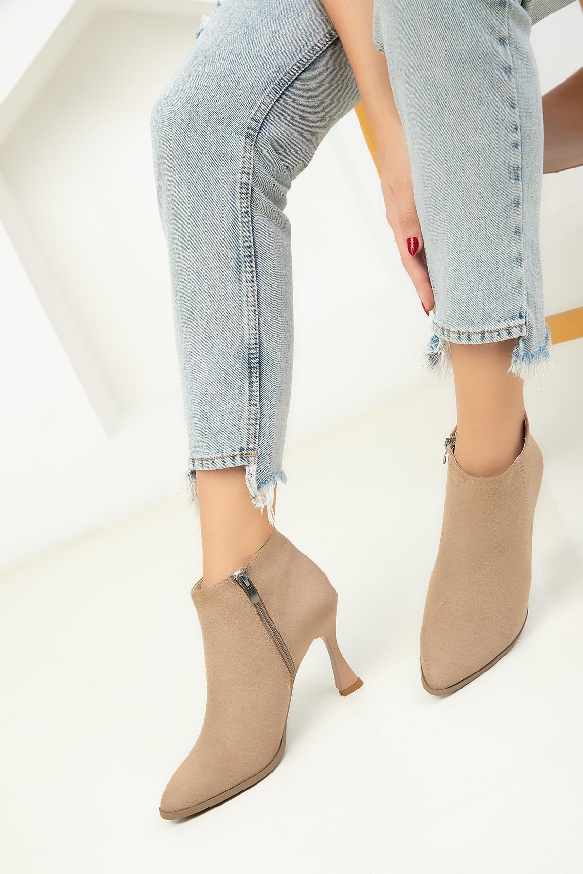 Beige Suede Boots, C101_2875, large image number 1
