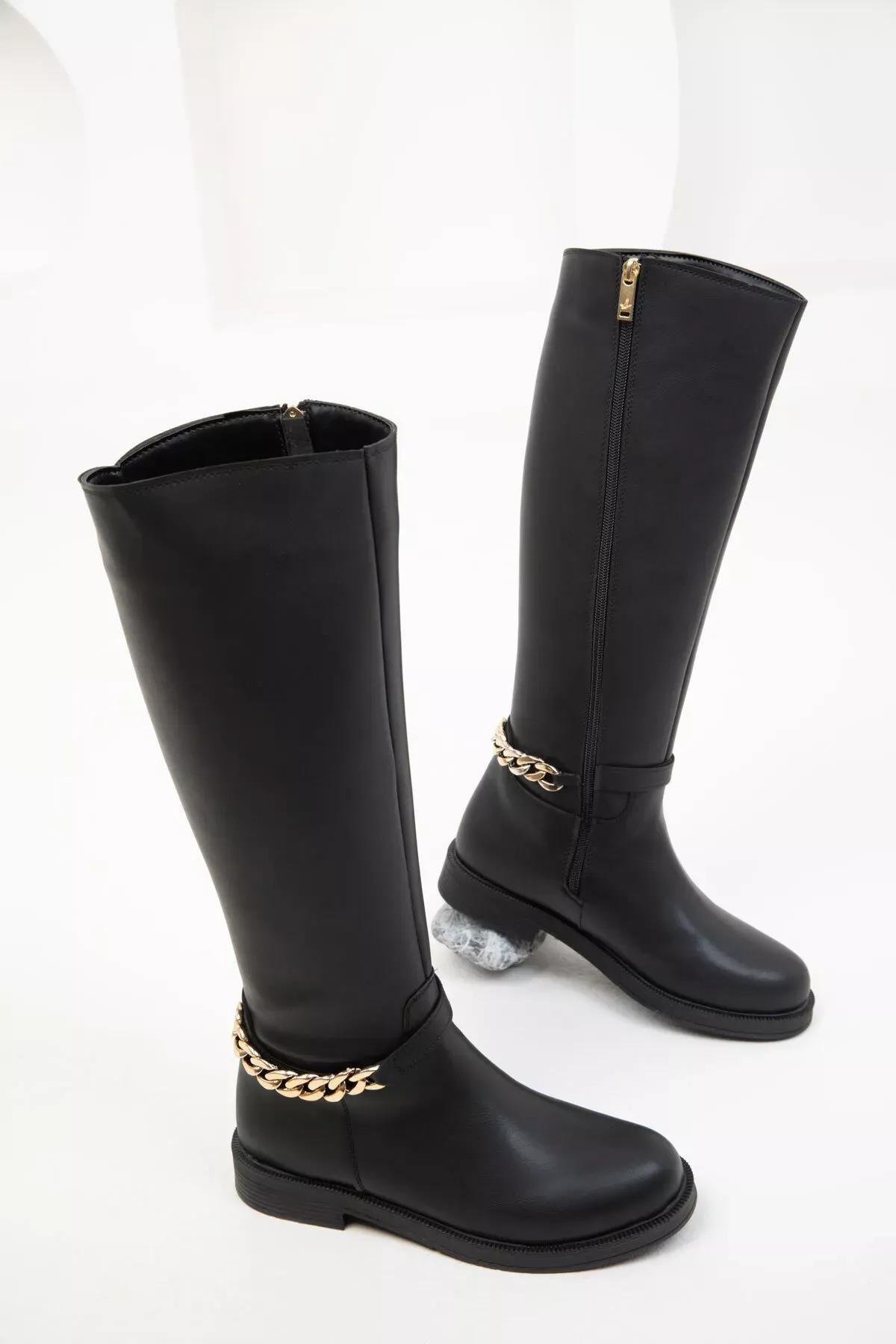 Black Chain Detailed Boots, , large image number 2