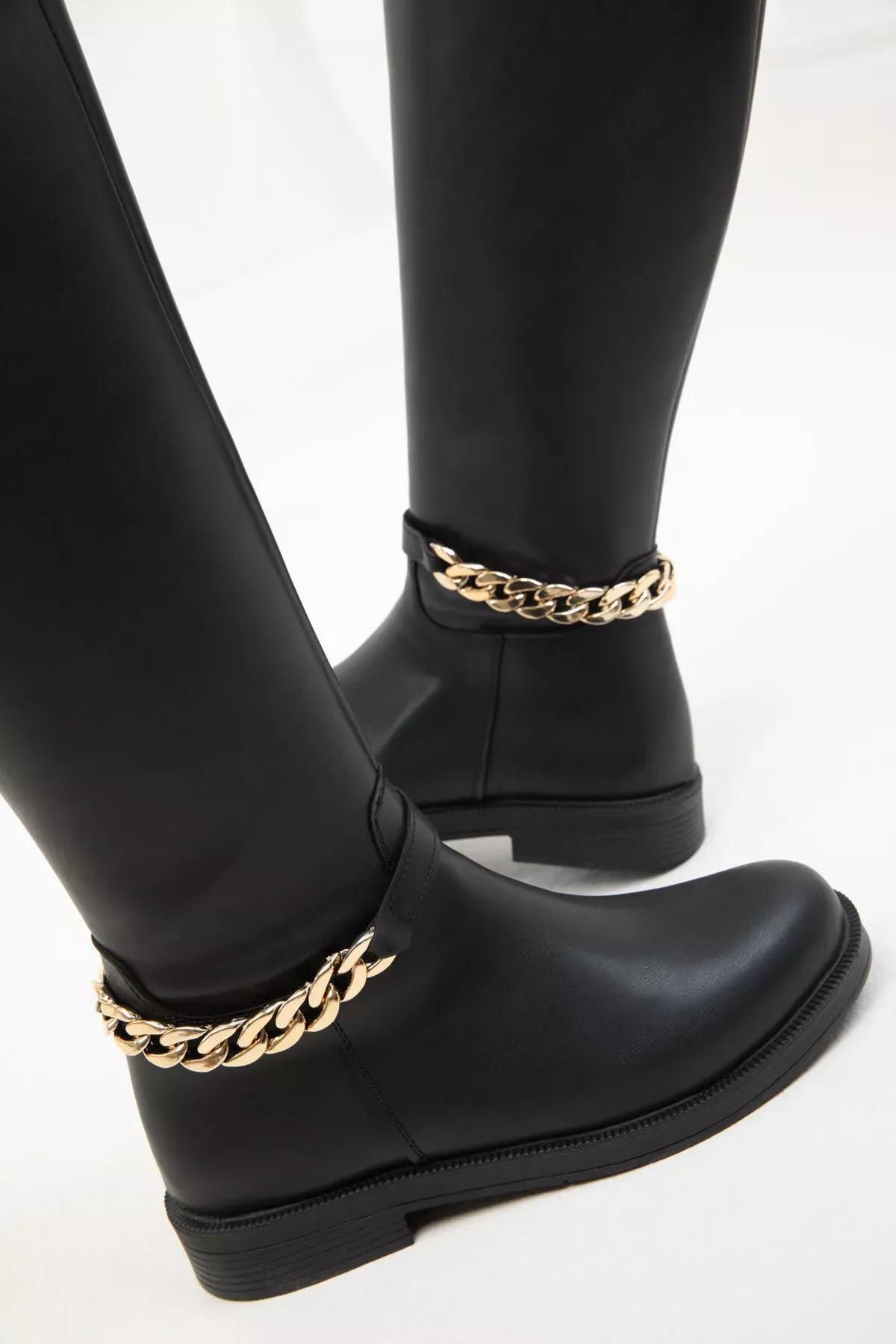 Black Chain Detailed Boots, , large image number 4