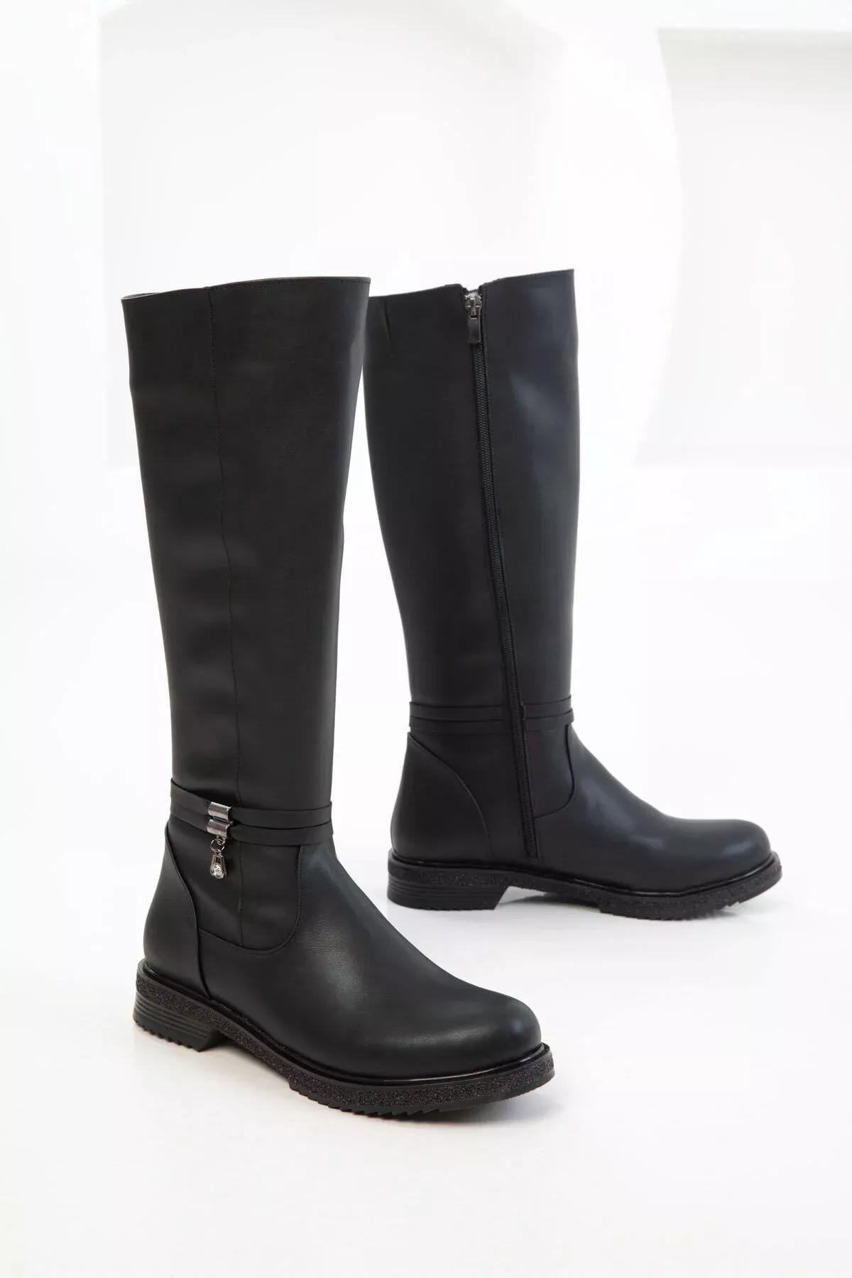Black Flat Boots, BLACK, medium