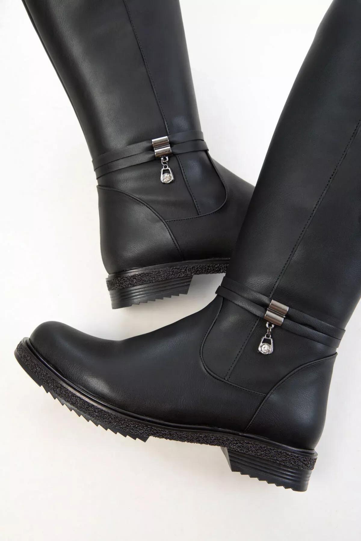 Black Flat Boots, BLACK, large image number 3