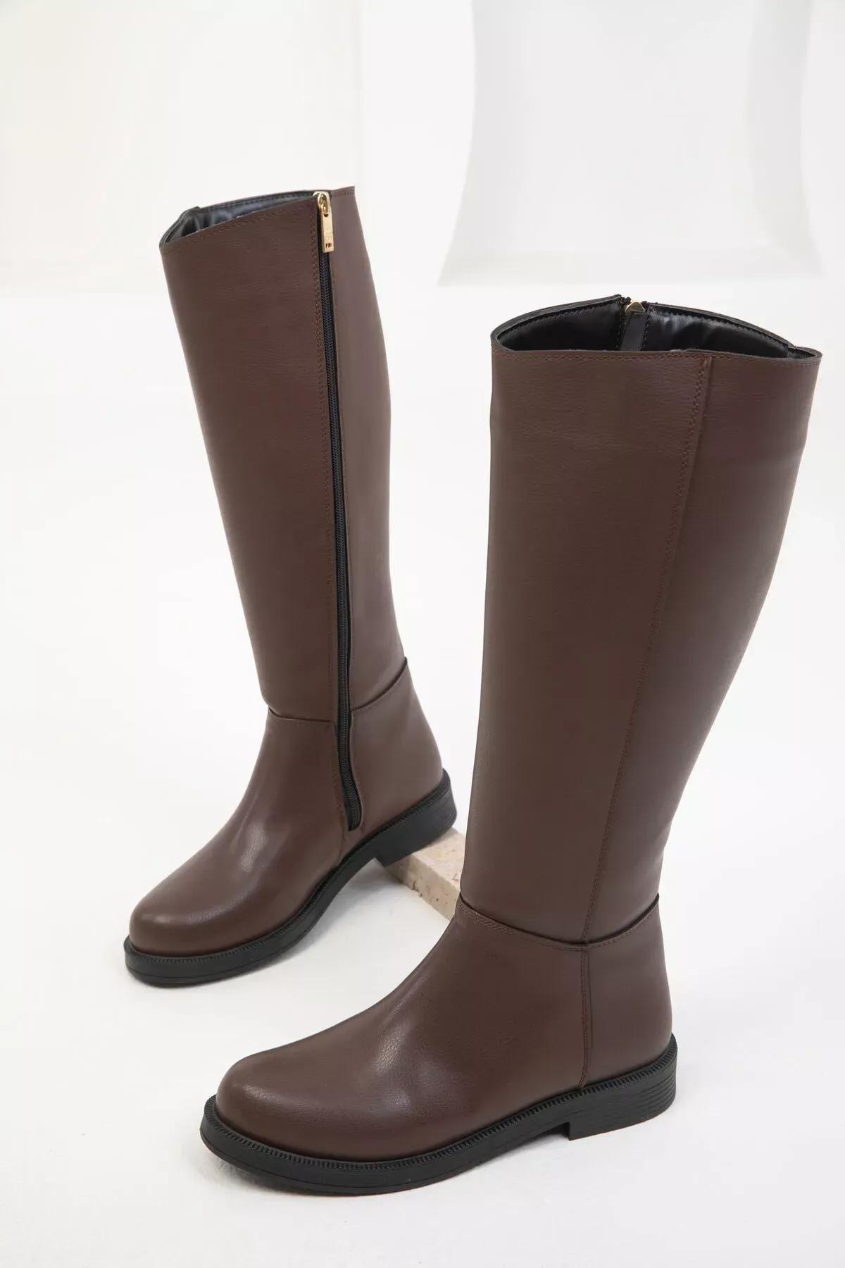 Brown Flat Knee High Boots, , large image number 1