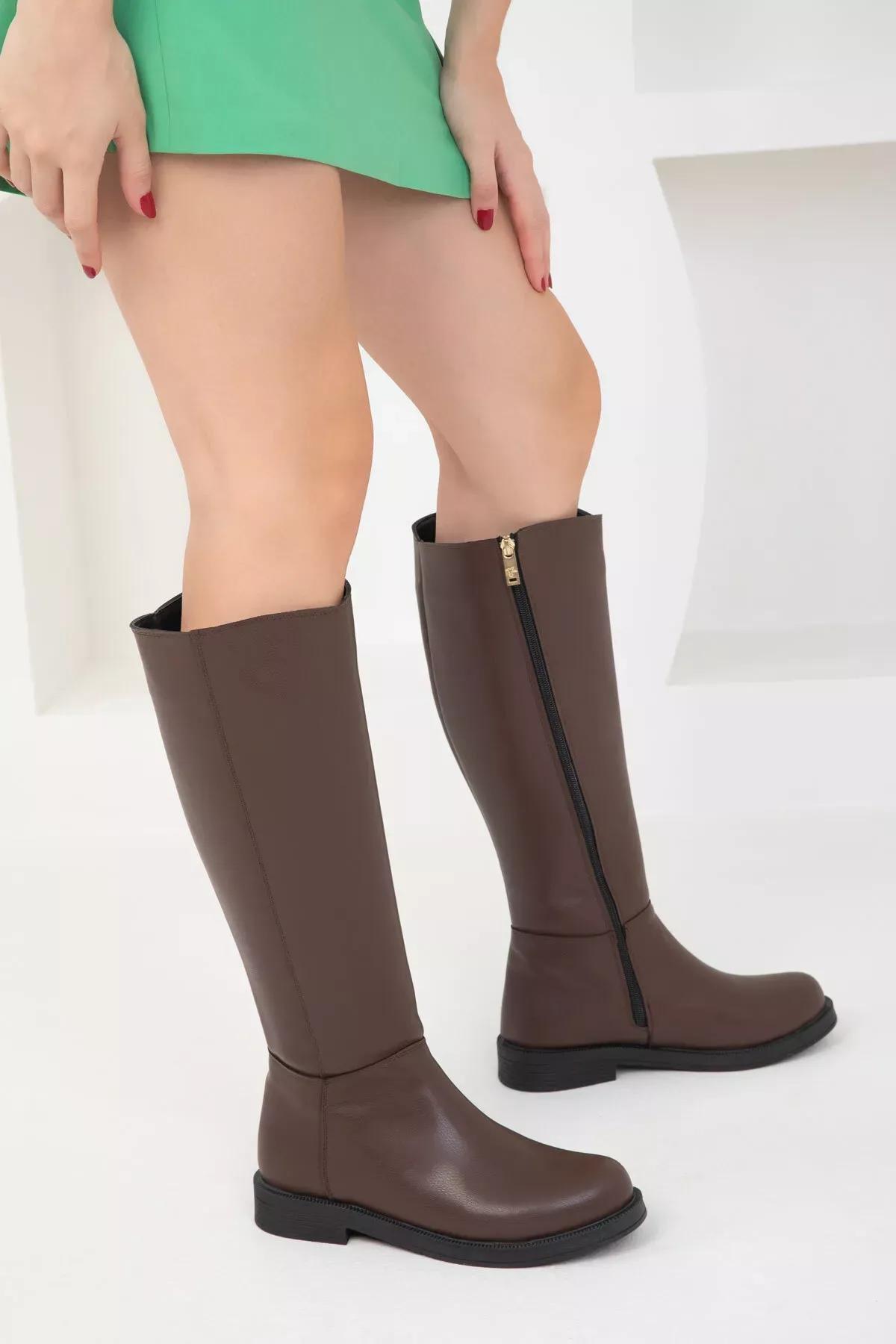 Brown Flat Knee High Boots, , large image number 2