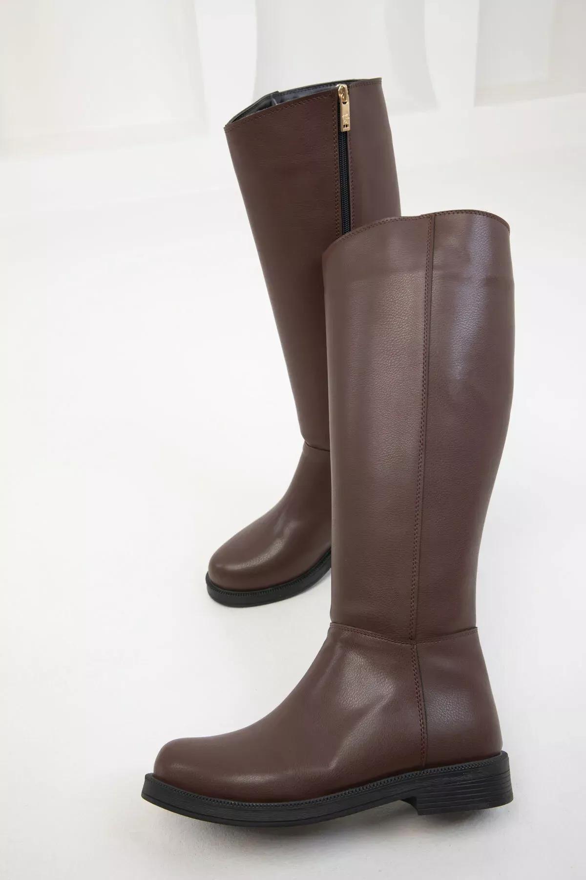 Brown Flat Knee High Boots, , large image number 3