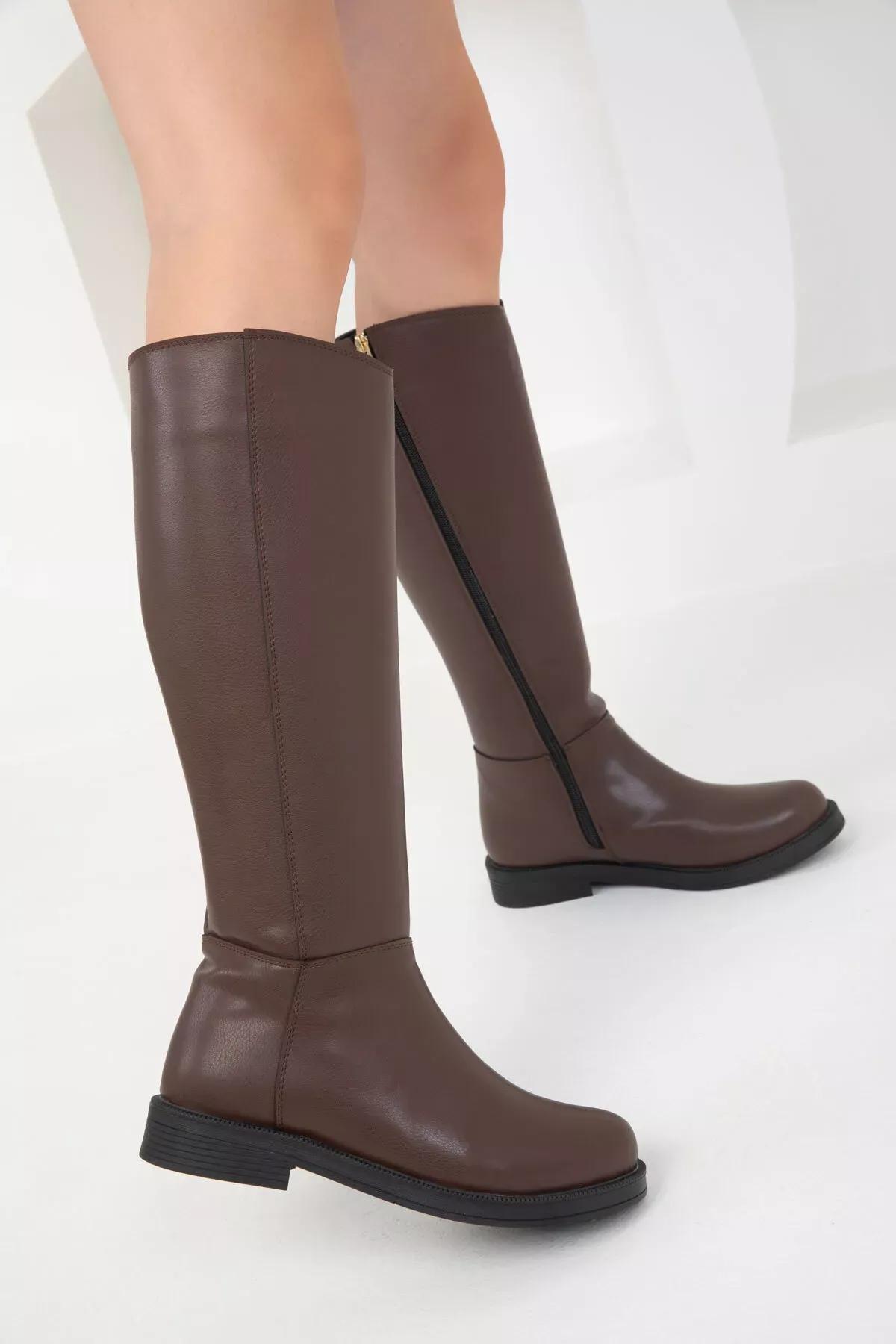 Brown Flat Knee High Boots, , large image number 4
