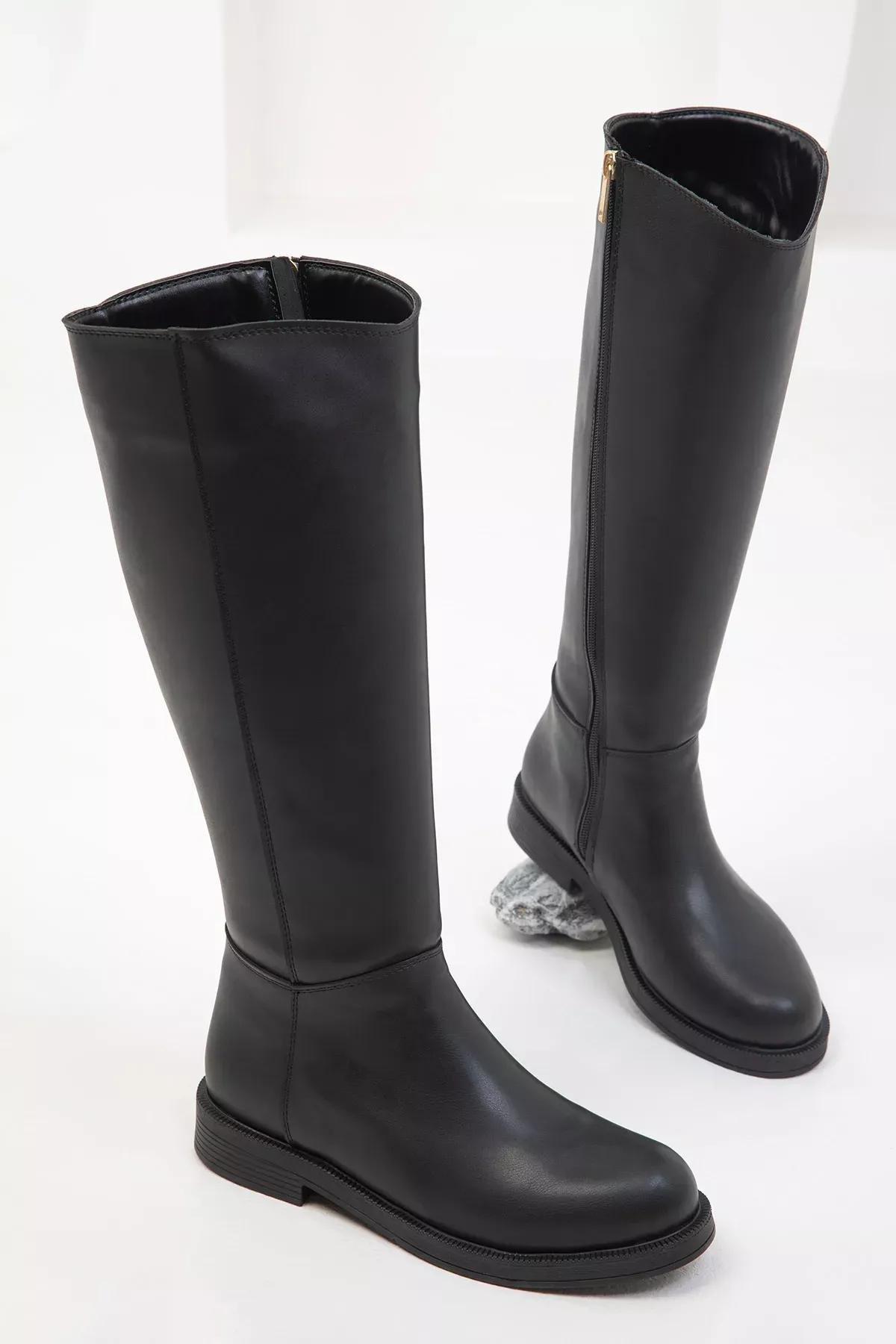 Black Flat Knee High Boots, , large image number 1