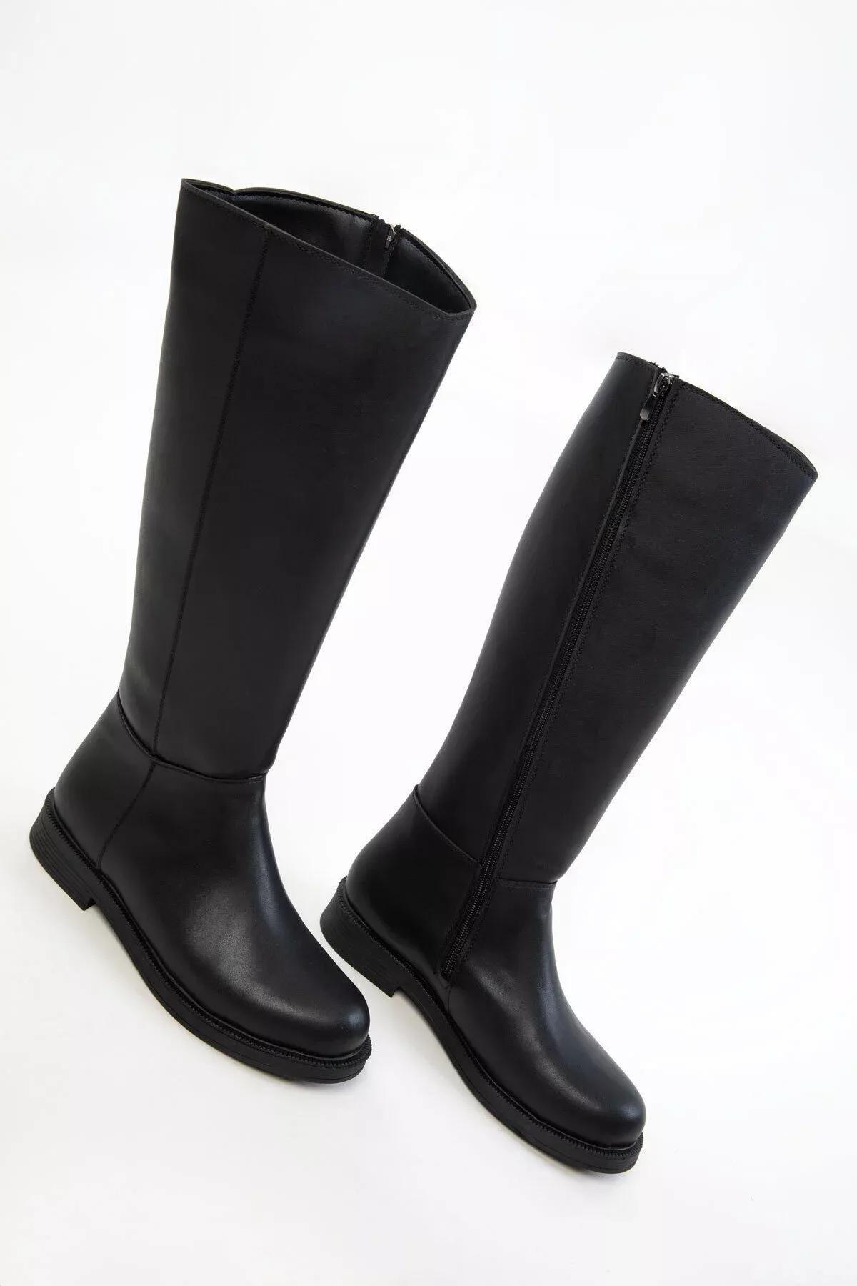 Black Flat Knee High Boots, BLACK, large image number 3