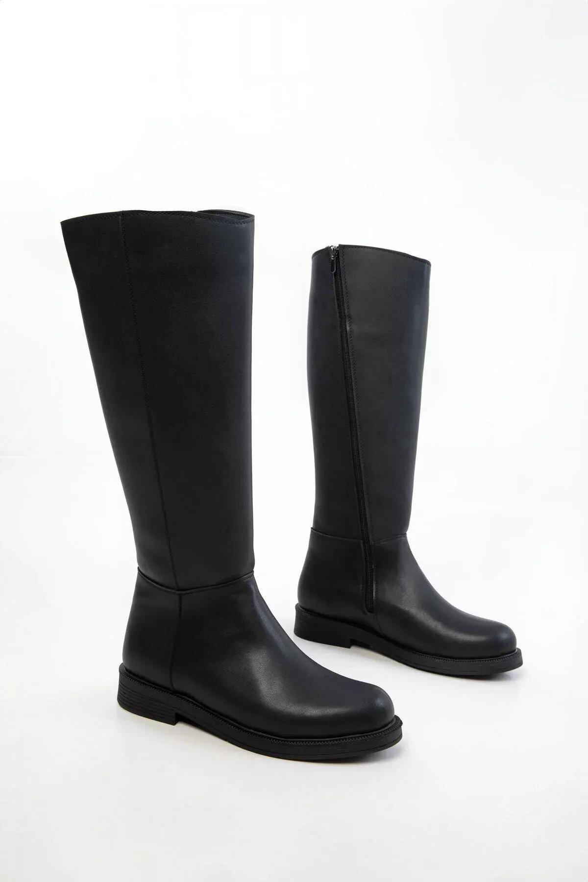 Black Flat Knee High Boots, BLACK, large image number 6