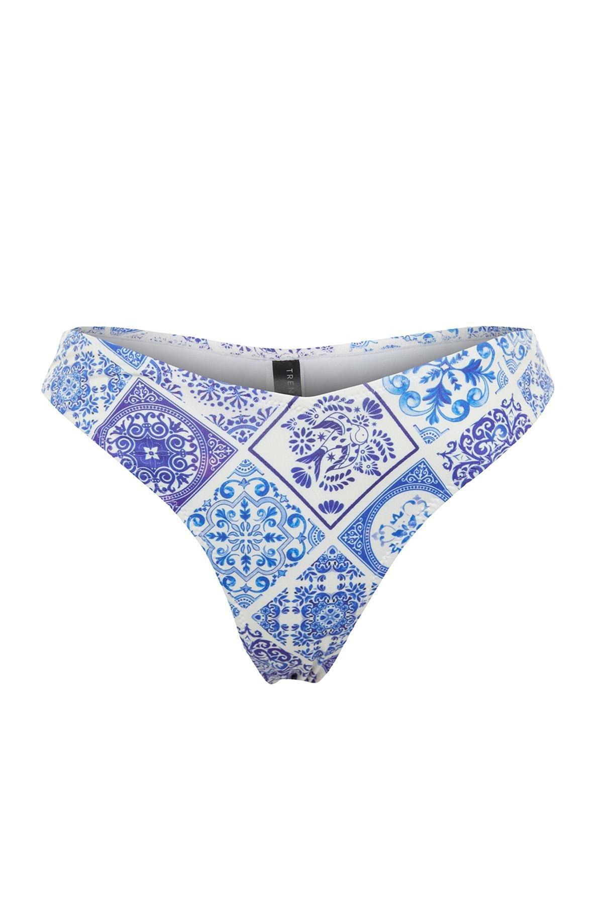 Blue Patterned Bikini Bottoms, , large image number 0