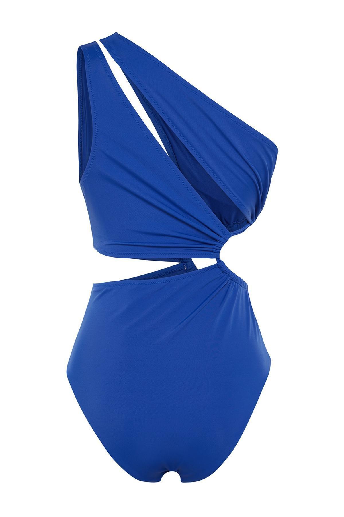 Blue Single Shoulder Swimsuit, , large image number 6