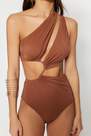 Trendyol - Brown One Strap Swimsuit