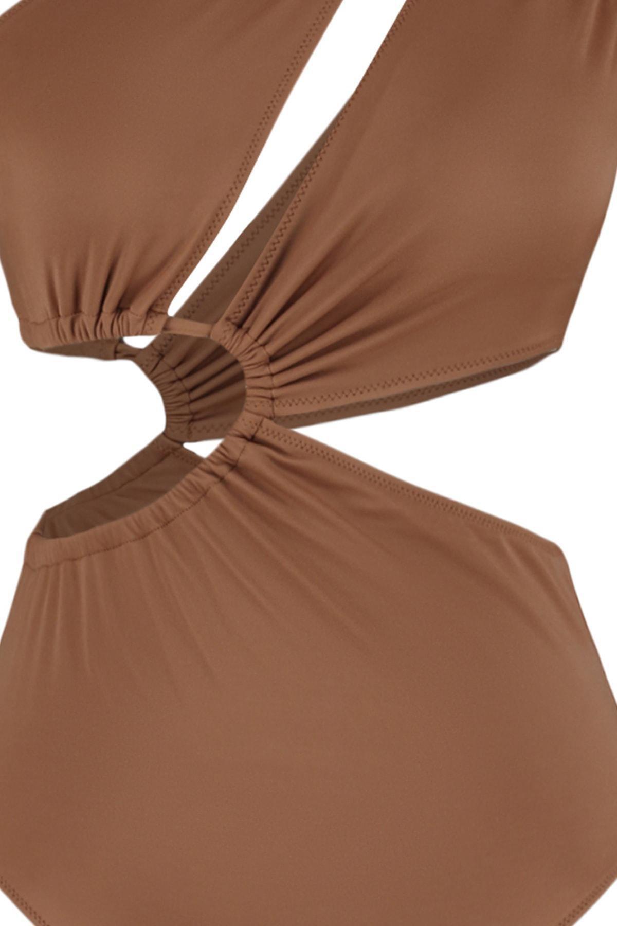 Trendyol - Brown One Strap Swimsuit