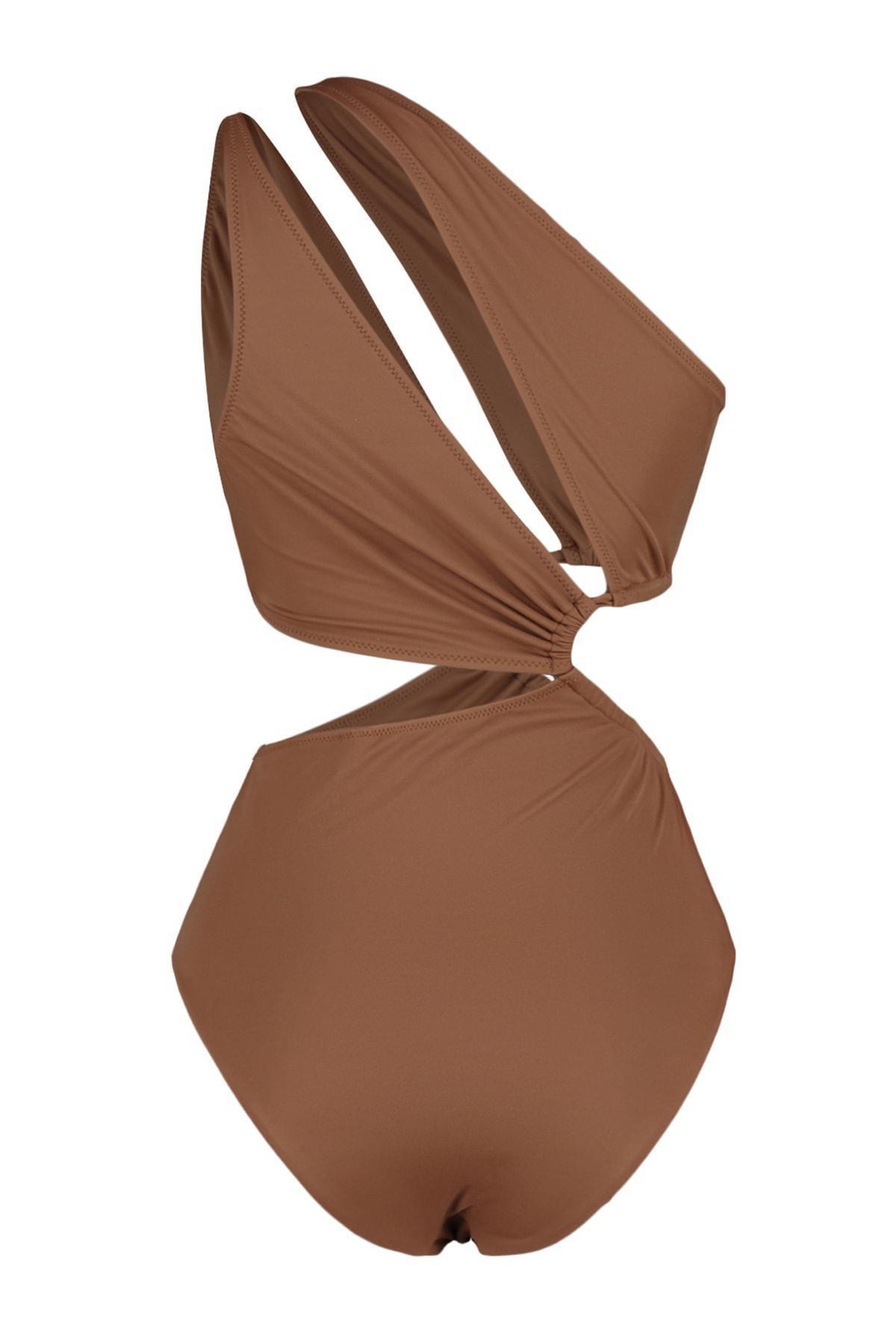 Trendyol - Brown One Strap Swimsuit