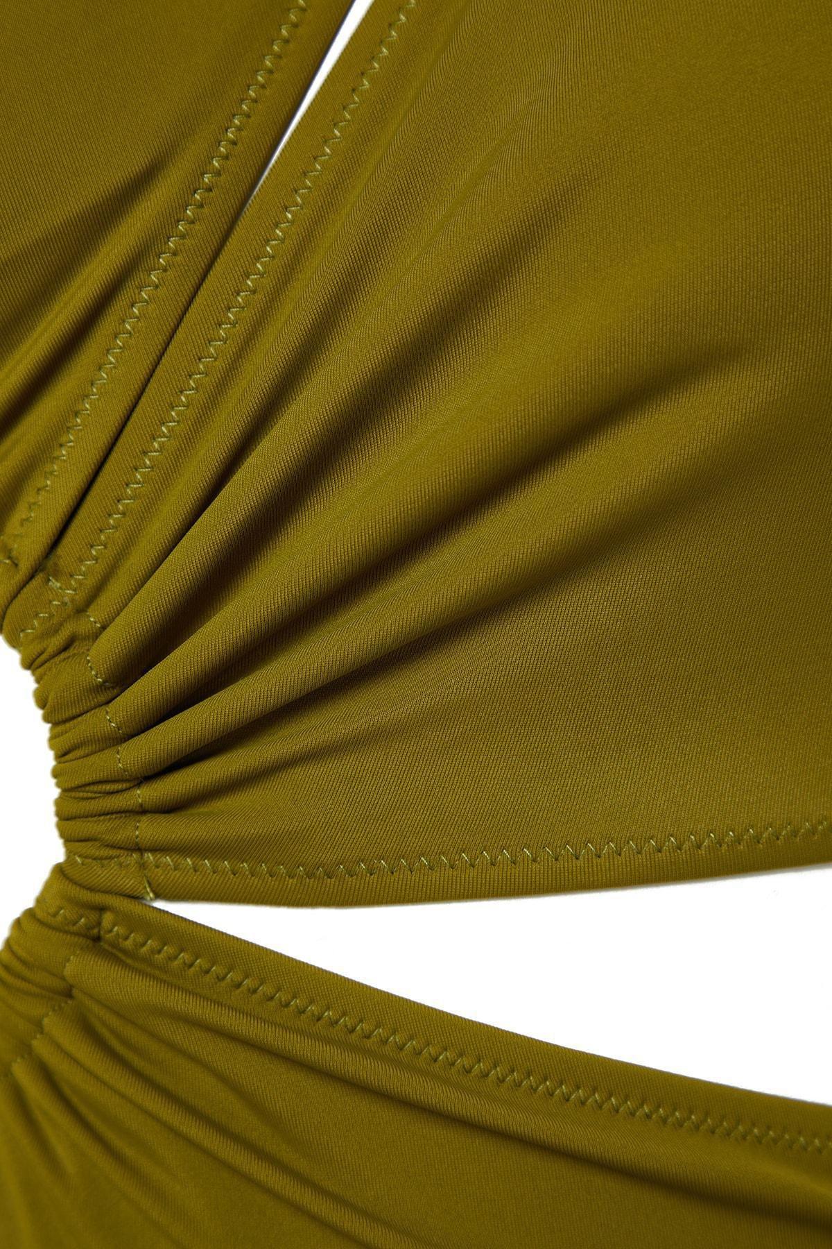 Khaki Single Shoulder Swimsuit, , large image number 6