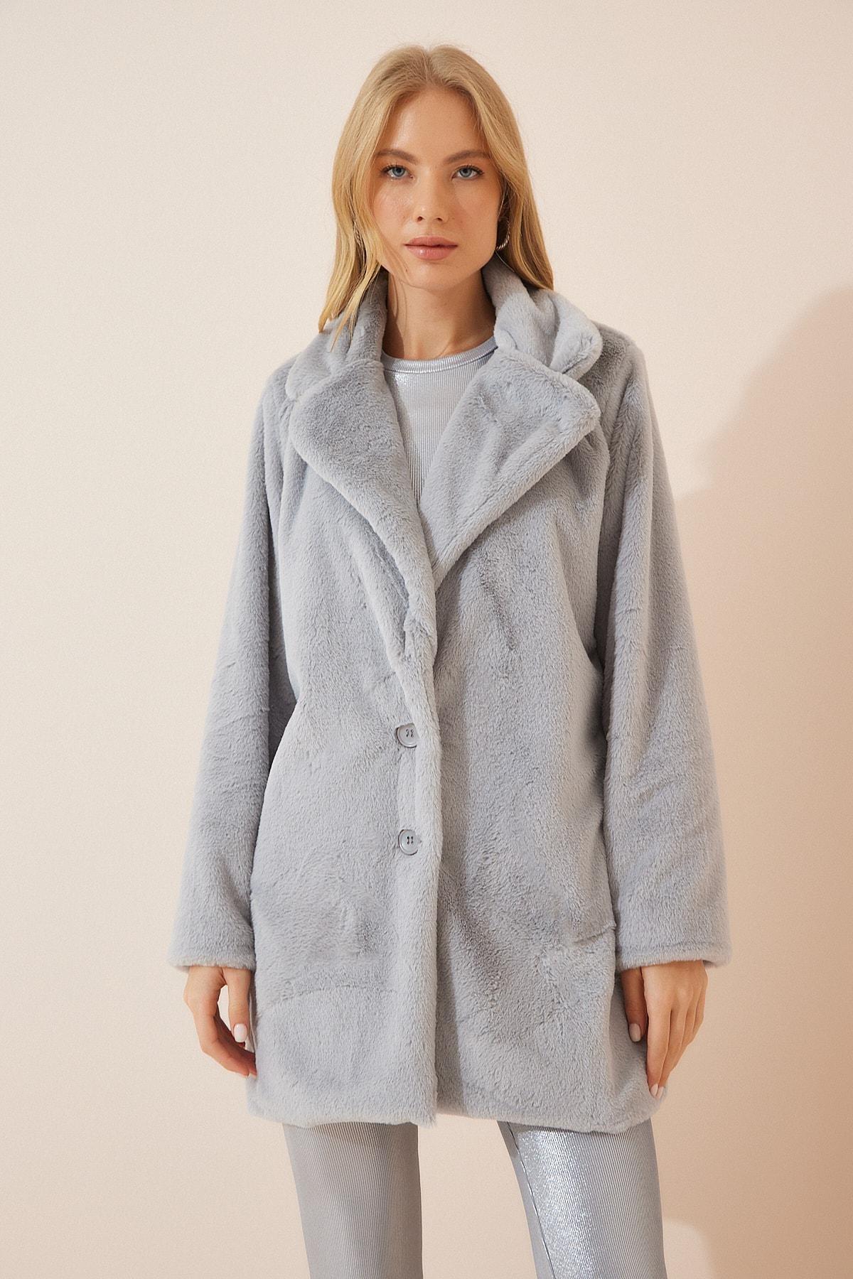 Happiness Istanbul - Gray Faux Fur Coat