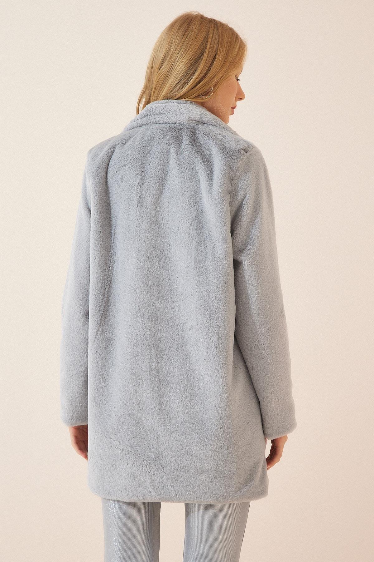 Gray Faux Fur Coat, , large image number 3