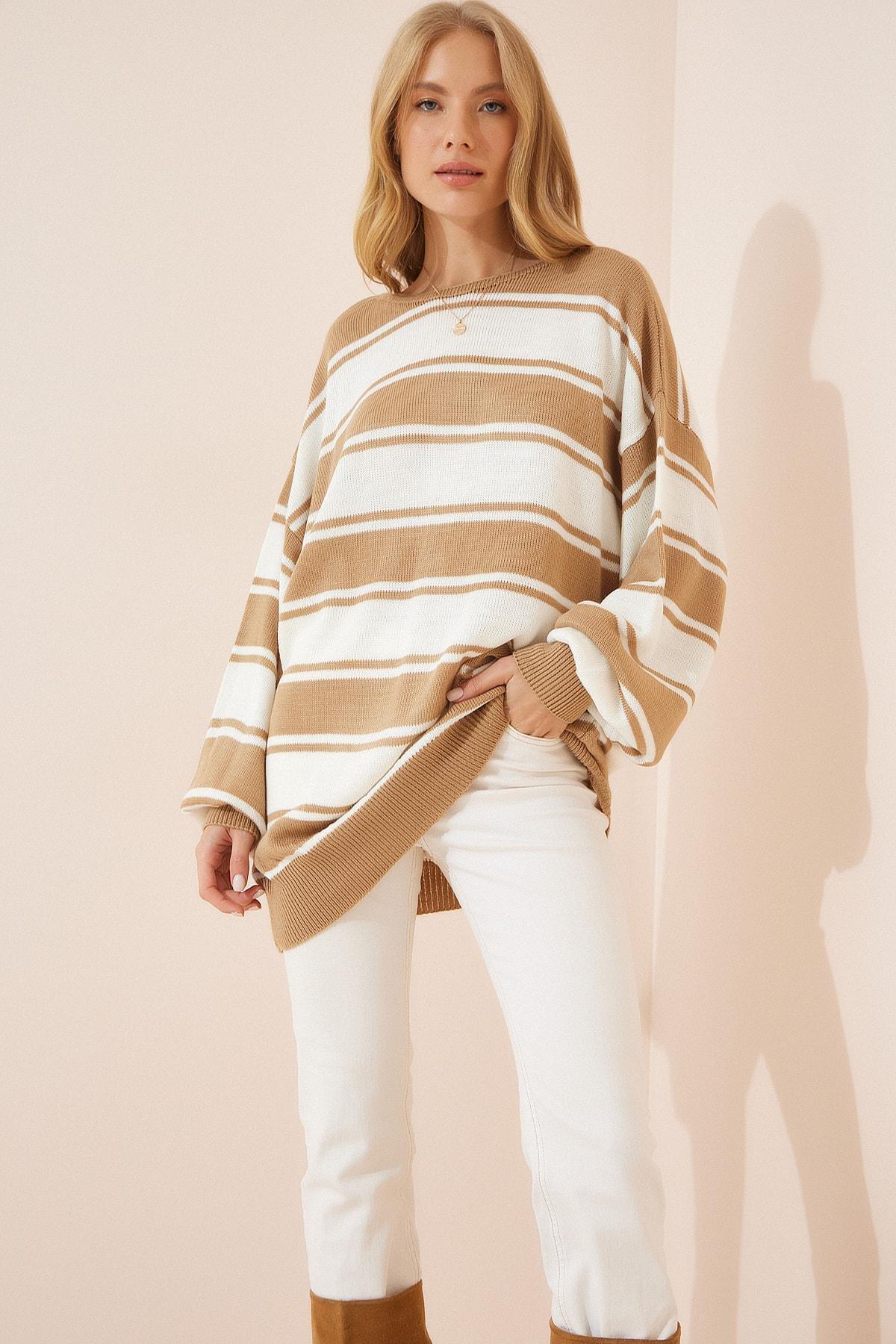 White Striped Oversize Sweater, , large image number 0