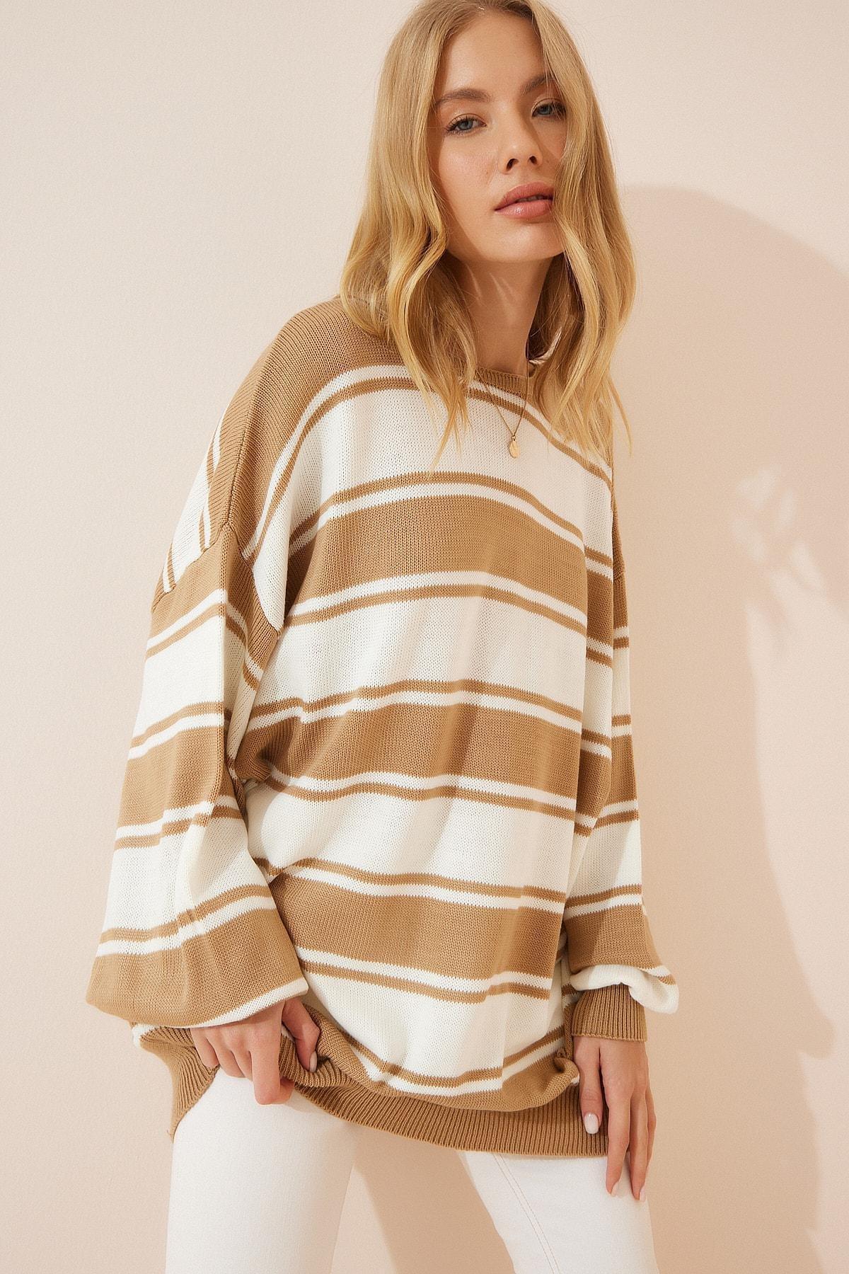 White Striped Oversize Sweater, , large image number 1