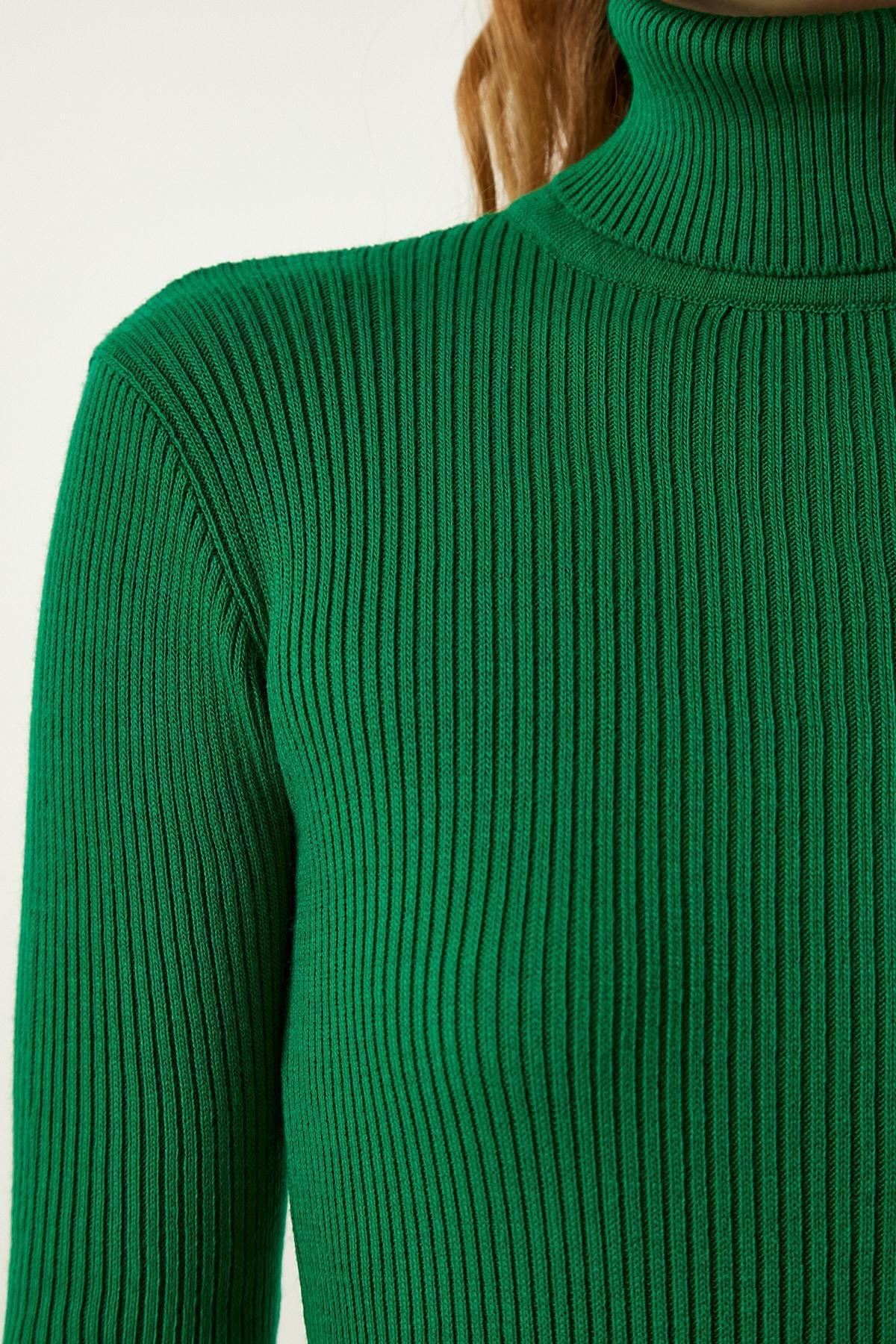 Green Turtleneck Knitwear Dress, Green, large image number 2