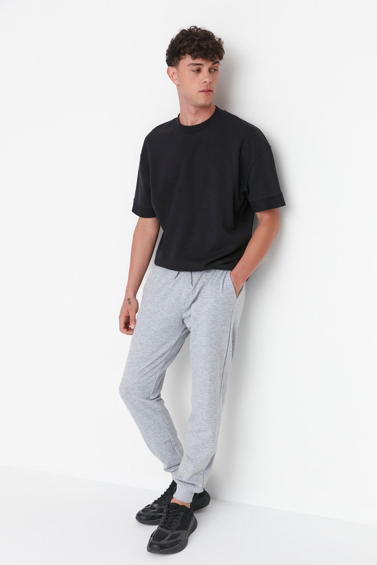 Grey Basic Elastic Leg Jogger Sweatpants, , large image number 1