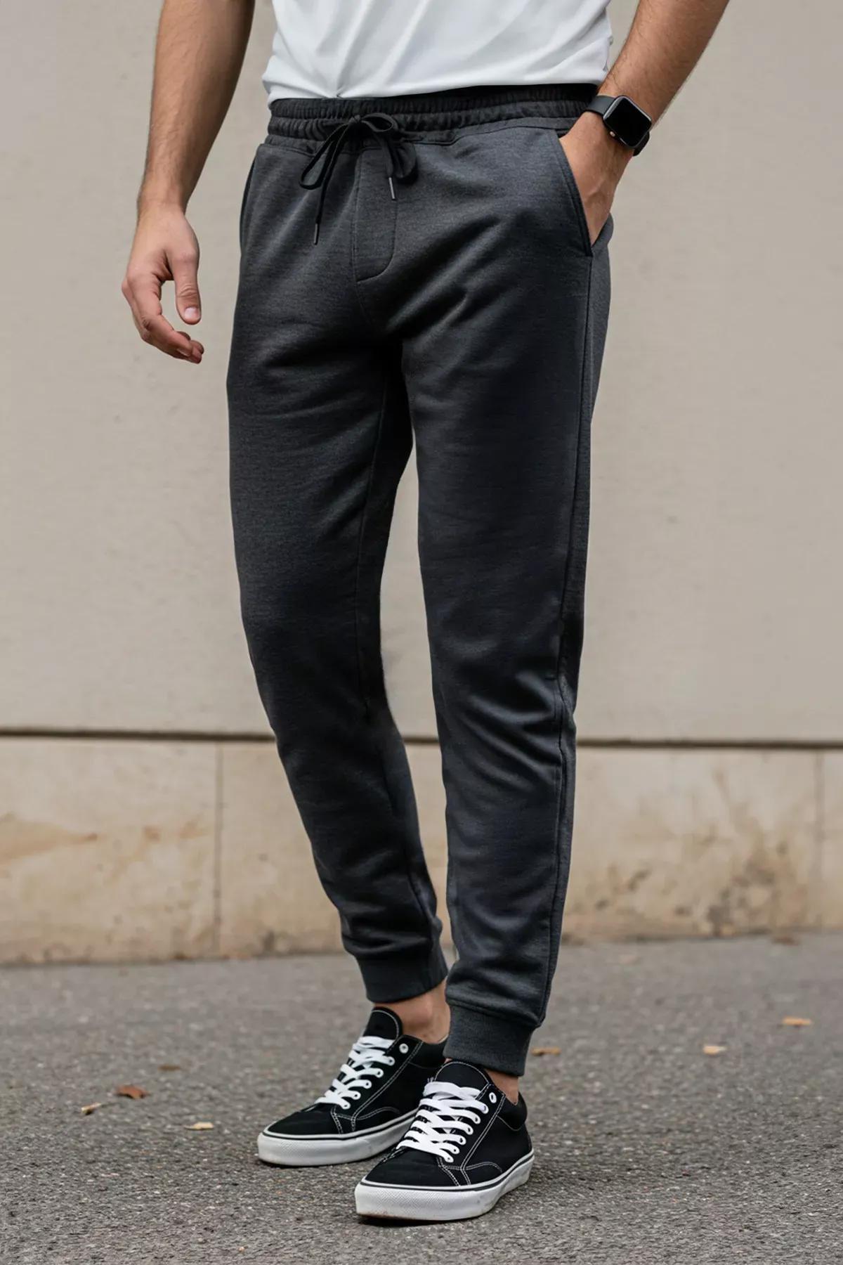 Grey Basic Elastic Leg Jogger Sweatpants, , large image number 2