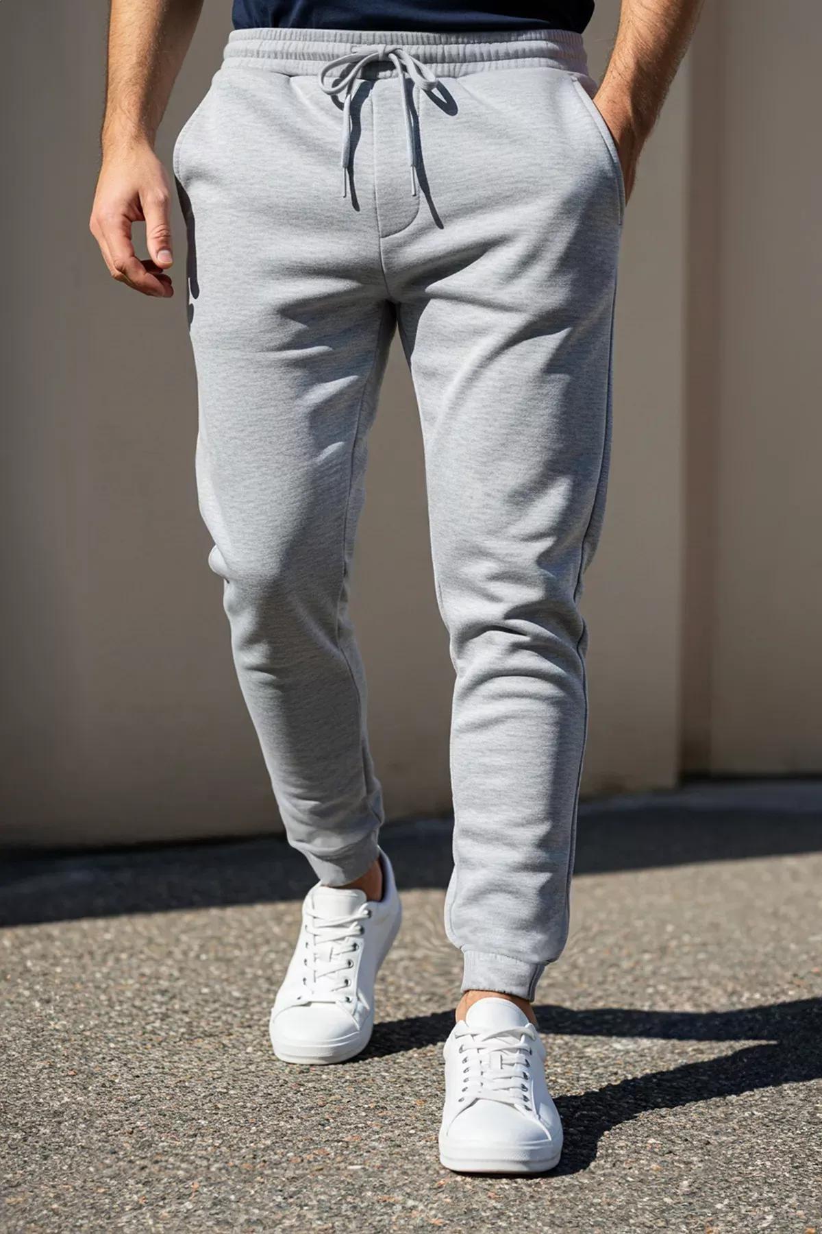 Grey Basic Elastic Leg Jogger Sweatpants, , large image number 3