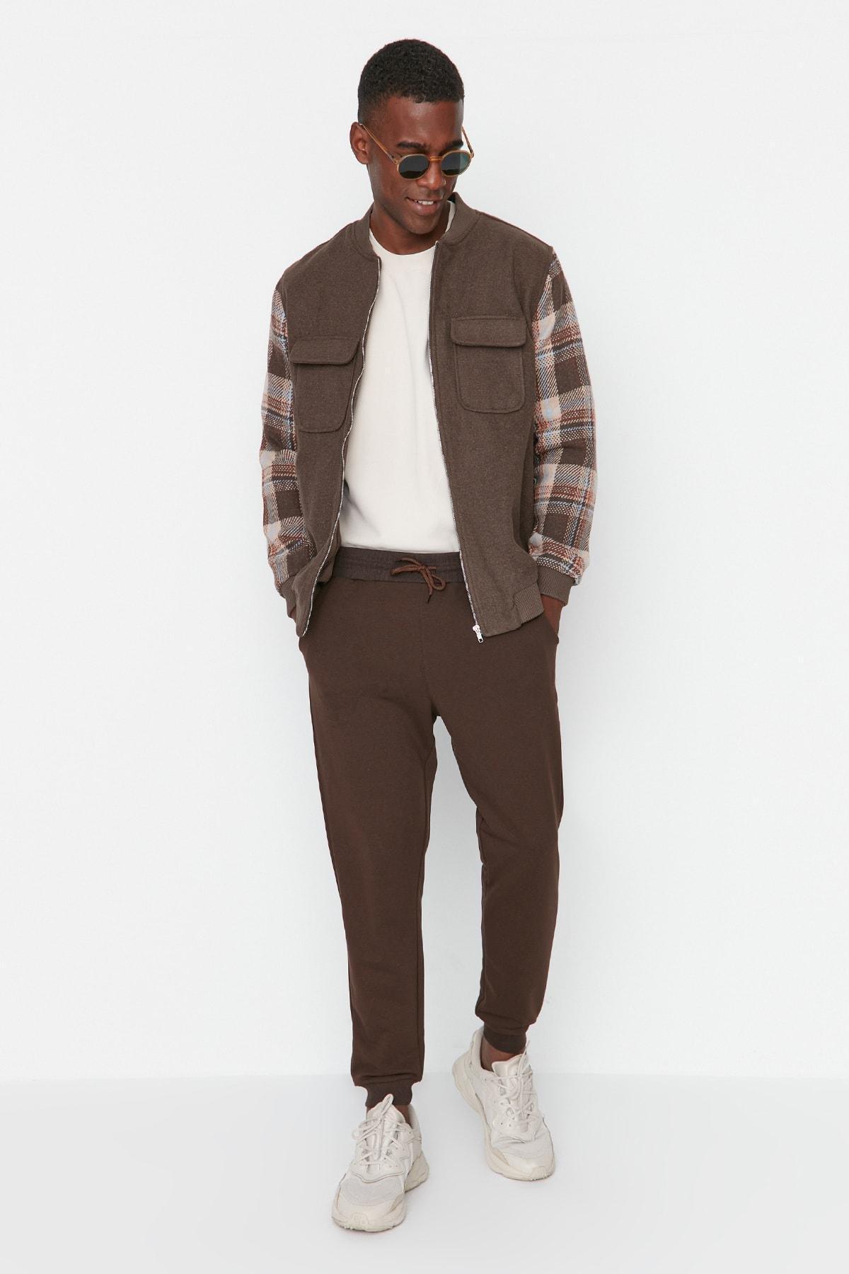 Brown Mid Waist Joggers Sweatpants, , large image number 0
