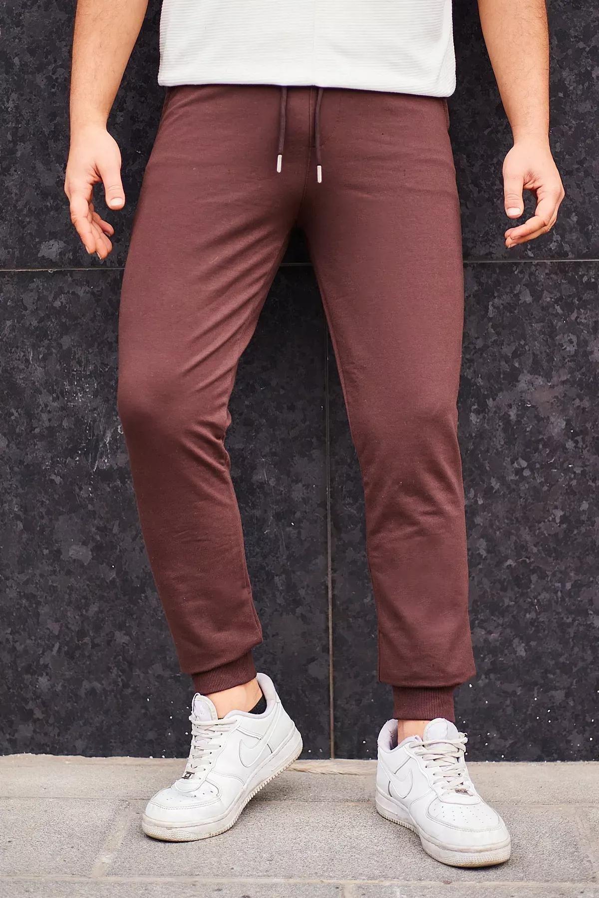 Brown Mid Waist Joggers Sweatpants, Brown, large image number 1
