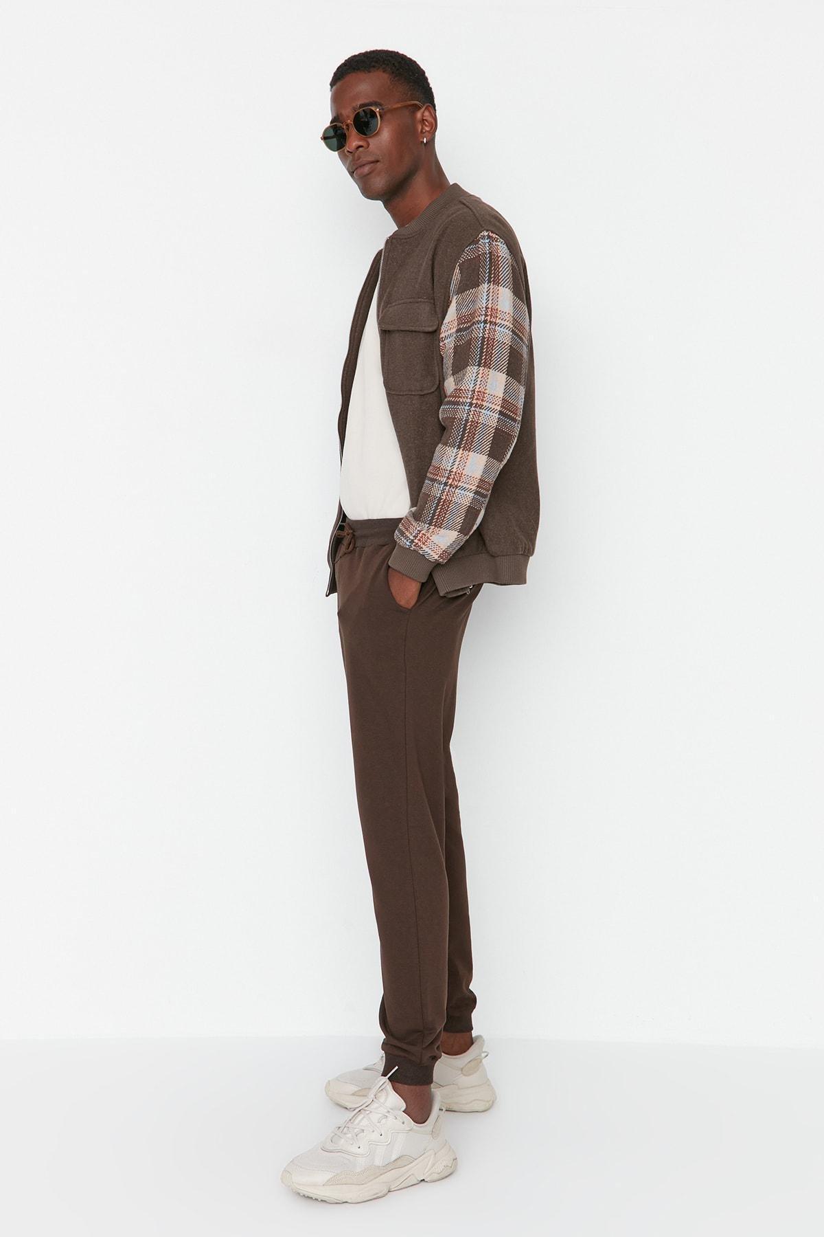 Brown Mid Waist Joggers Sweatpants, , large image number 2