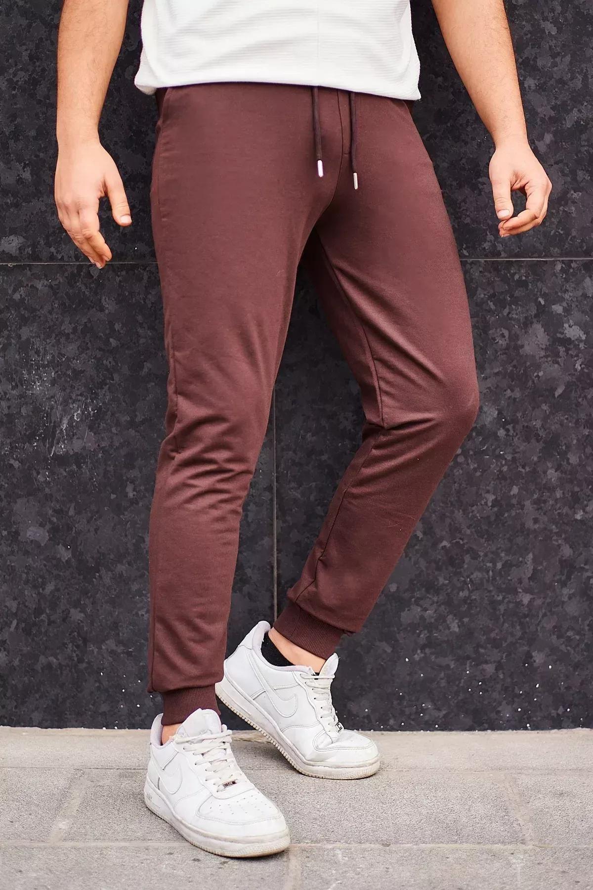Brown Mid Waist Joggers Sweatpants, Brown, large image number 2