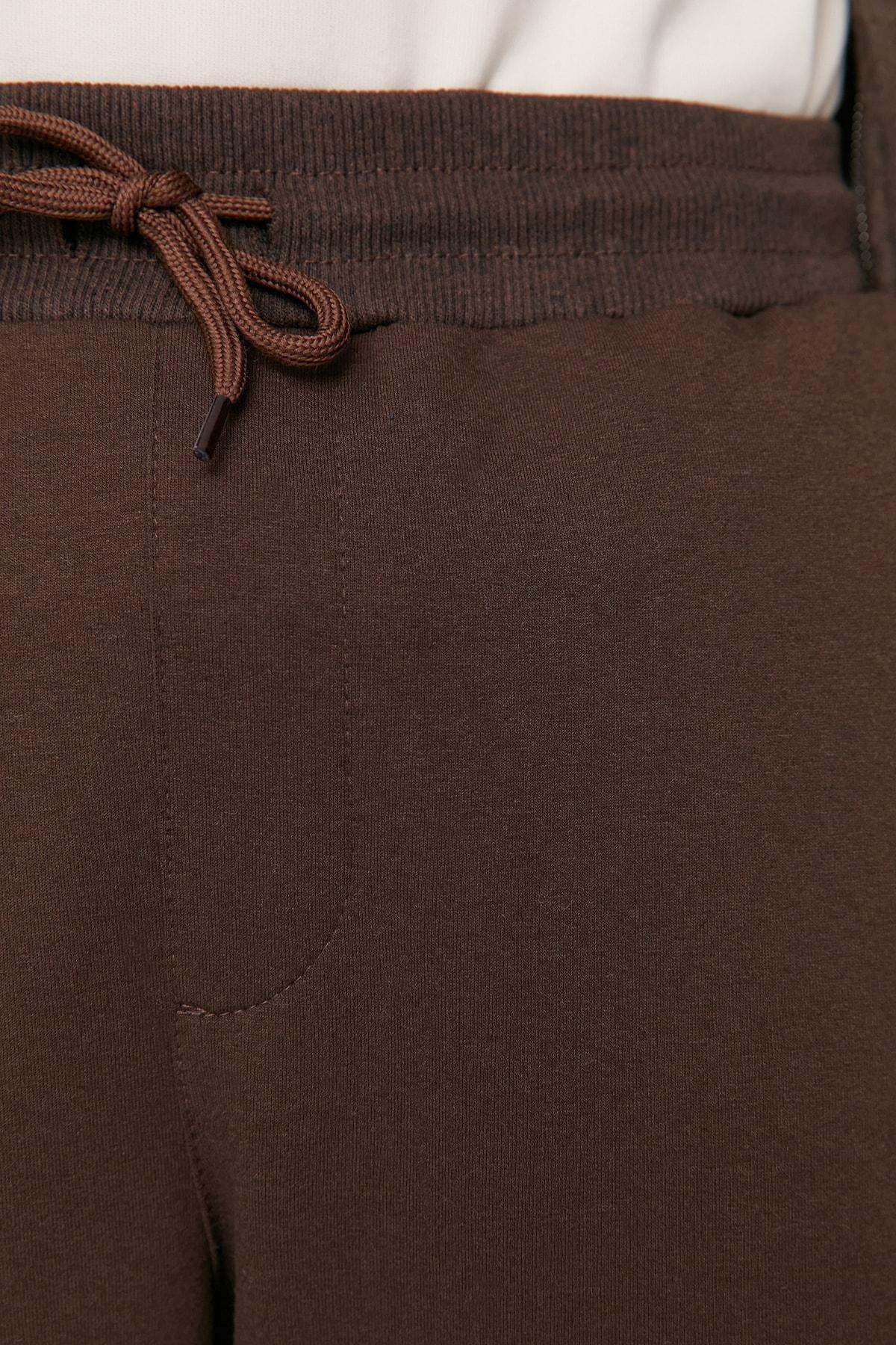 Brown Mid Waist Joggers Sweatpants, , large image number 3