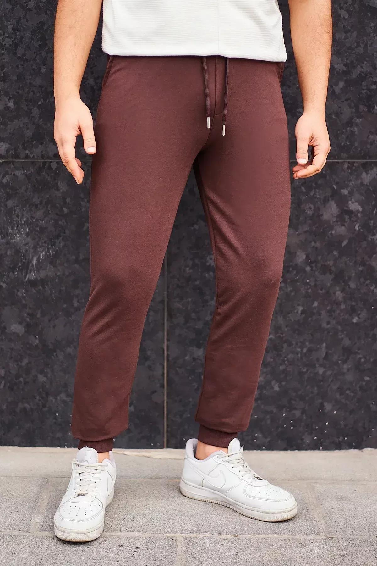 Brown Mid Waist Joggers Sweatpants, Brown, large image number 3
