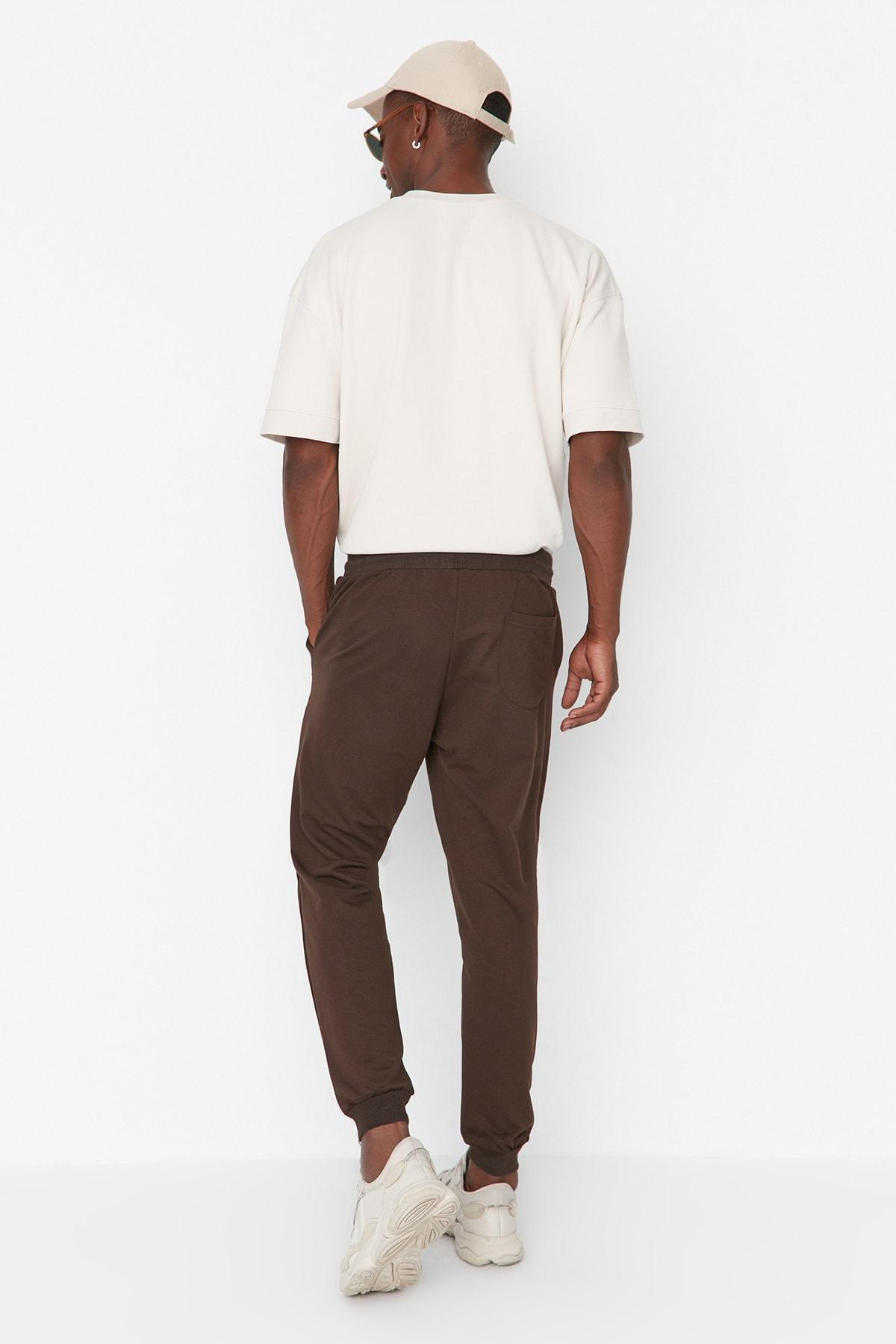 Brown Mid Waist Joggers Sweatpants, , large image number 4