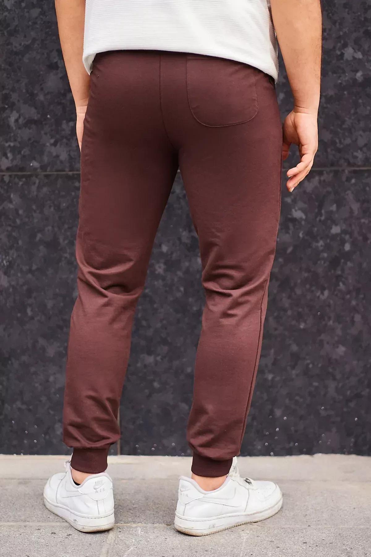 Brown Mid Waist Joggers Sweatpants, Brown, large image number 4