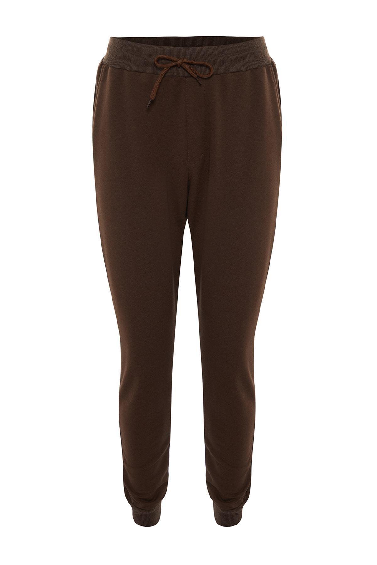 Brown Mid Waist Joggers Sweatpants, , large image number 5