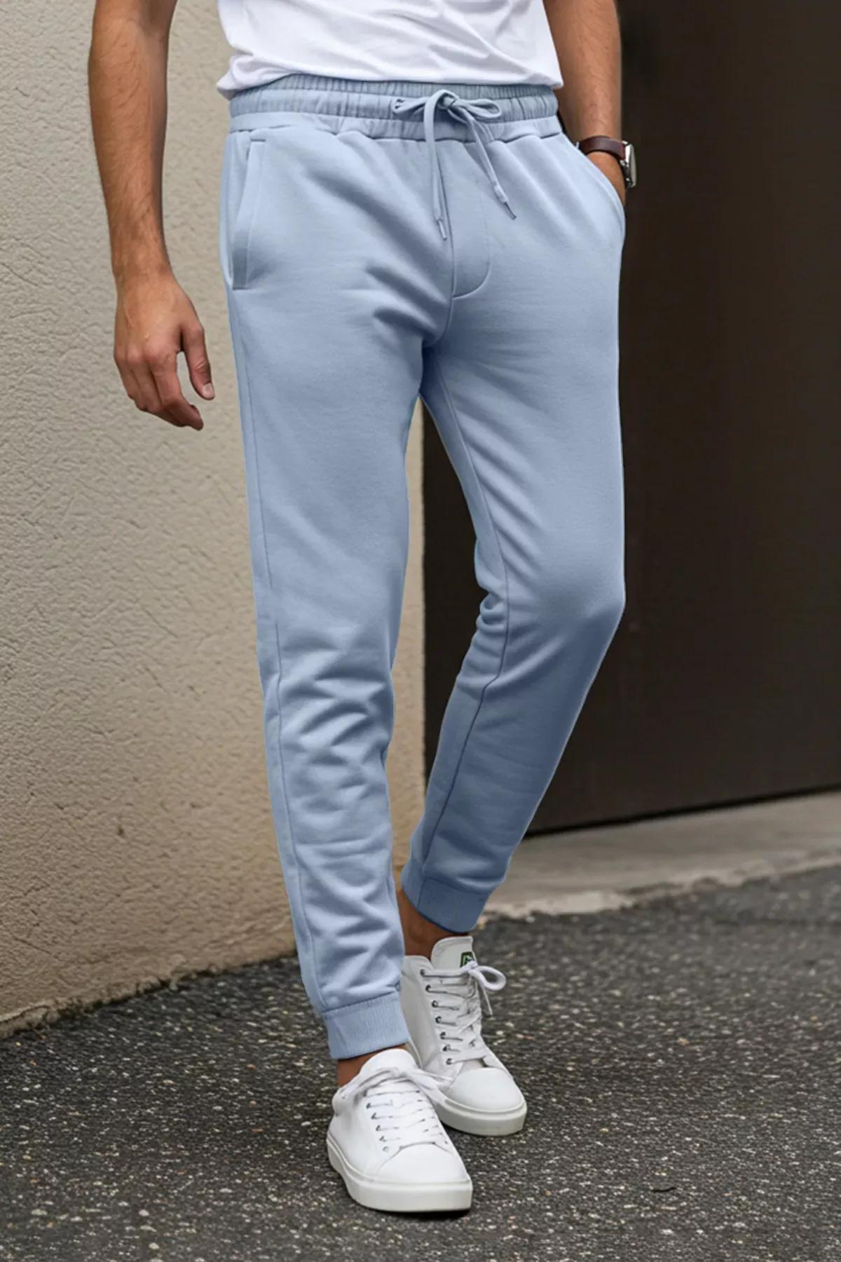 Blue Joggers Mid Waist Sweatpants, Blue, large image number 1