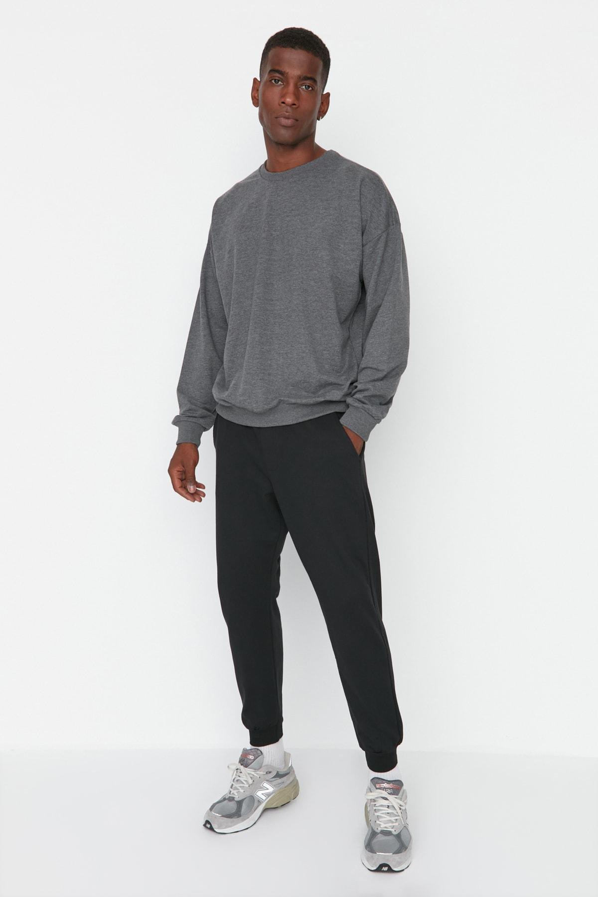 Black Mid Waist Joggers Sweatpants, , medium